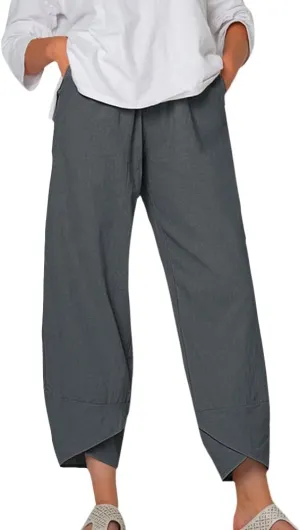 Cotton Linen Pants Women Summer Plus Size Boho Pants 2025 Lightweight Hight Waist Linen Vacation Beach Pants Pockets