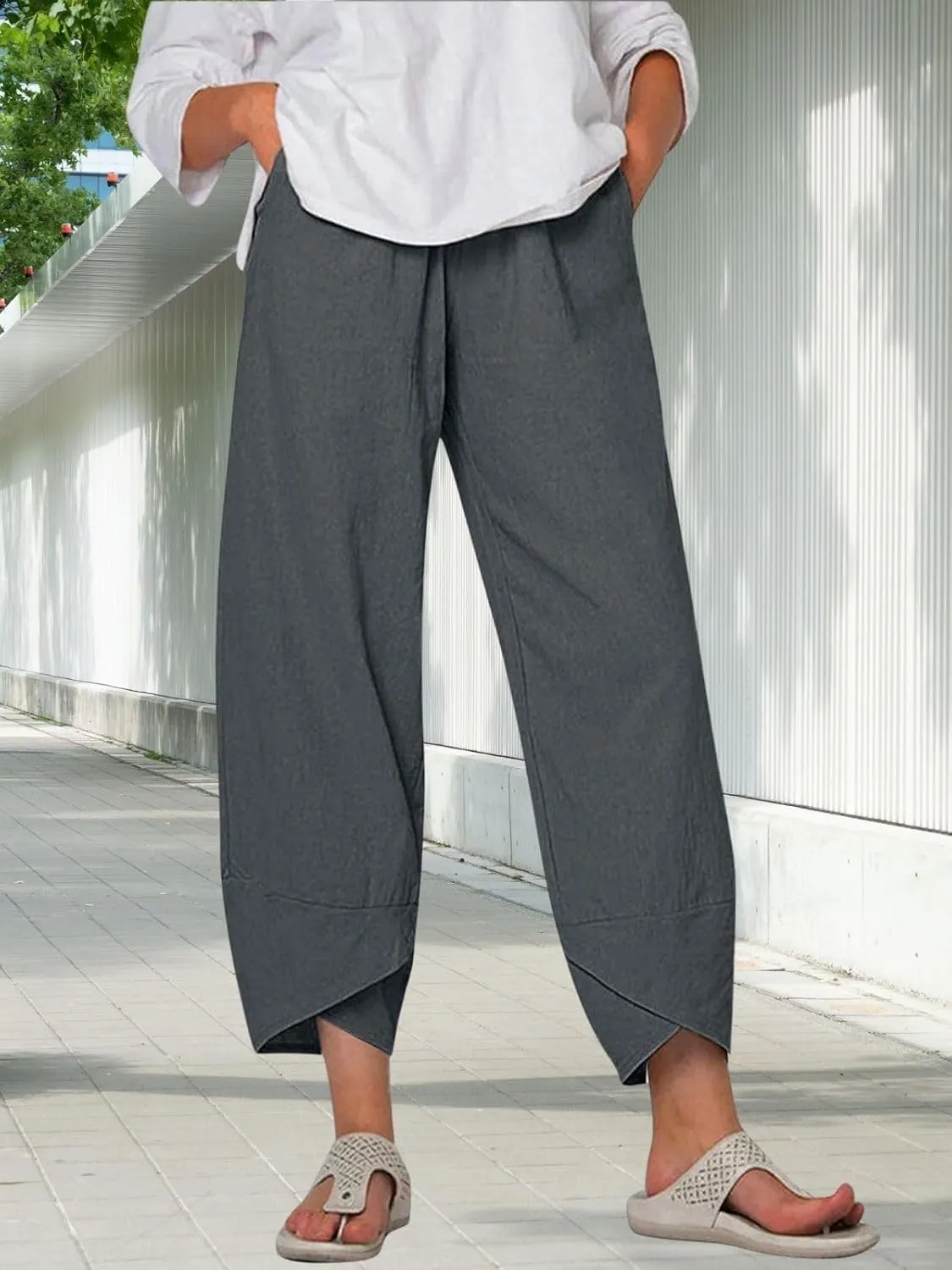 Cotton Linen Pants Women Summer Plus Size Boho Pants 2025 Lightweight Hight Waist Linen Vacation Beach Pants Pockets