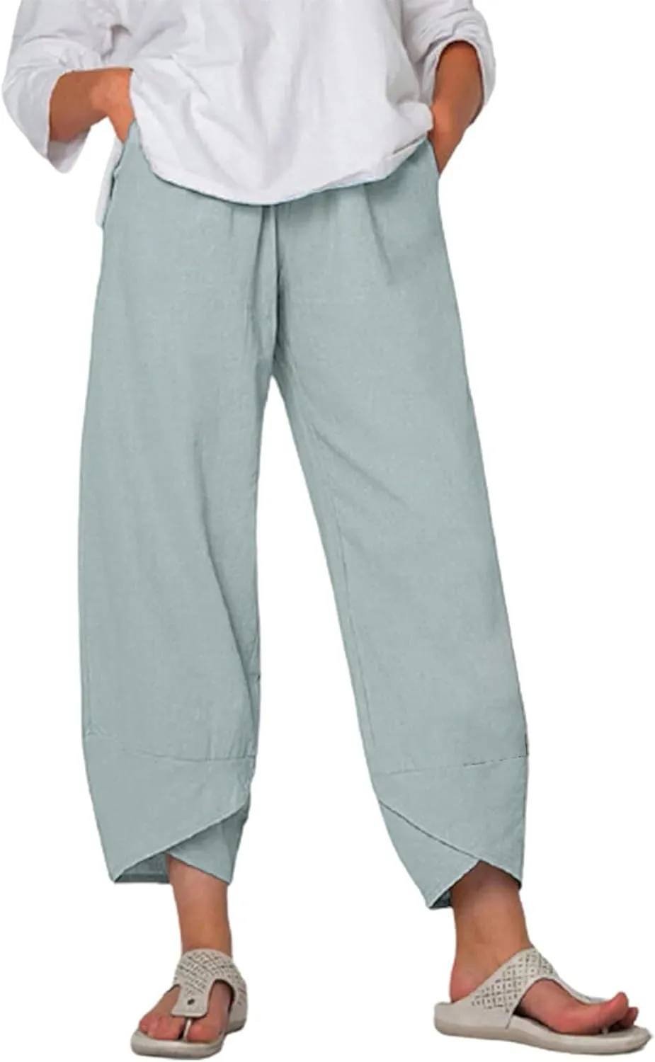 Cotton Linen Pants Women Summer Plus Size Boho Pants 2025 Lightweight Hight Waist Linen Vacation Beach Pants Pockets