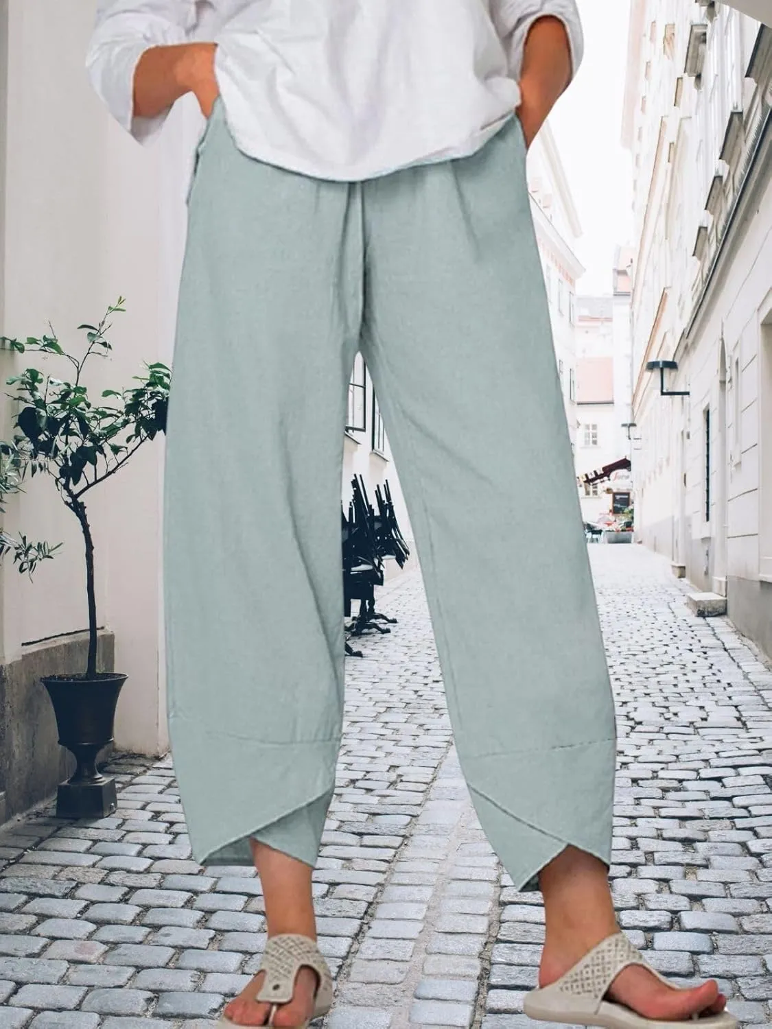 Cotton Linen Pants Women Summer Plus Size Boho Pants 2025 Lightweight Hight Waist Linen Vacation Beach Pants Pockets