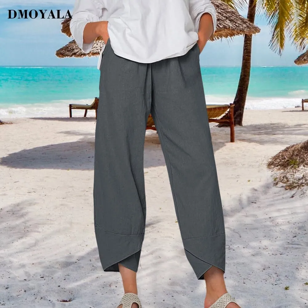Cotton Linen Pants Women Summer Plus Size Boho Pants 2025 Lightweight Hight Waist Linen Vacation Beach Pants Pockets