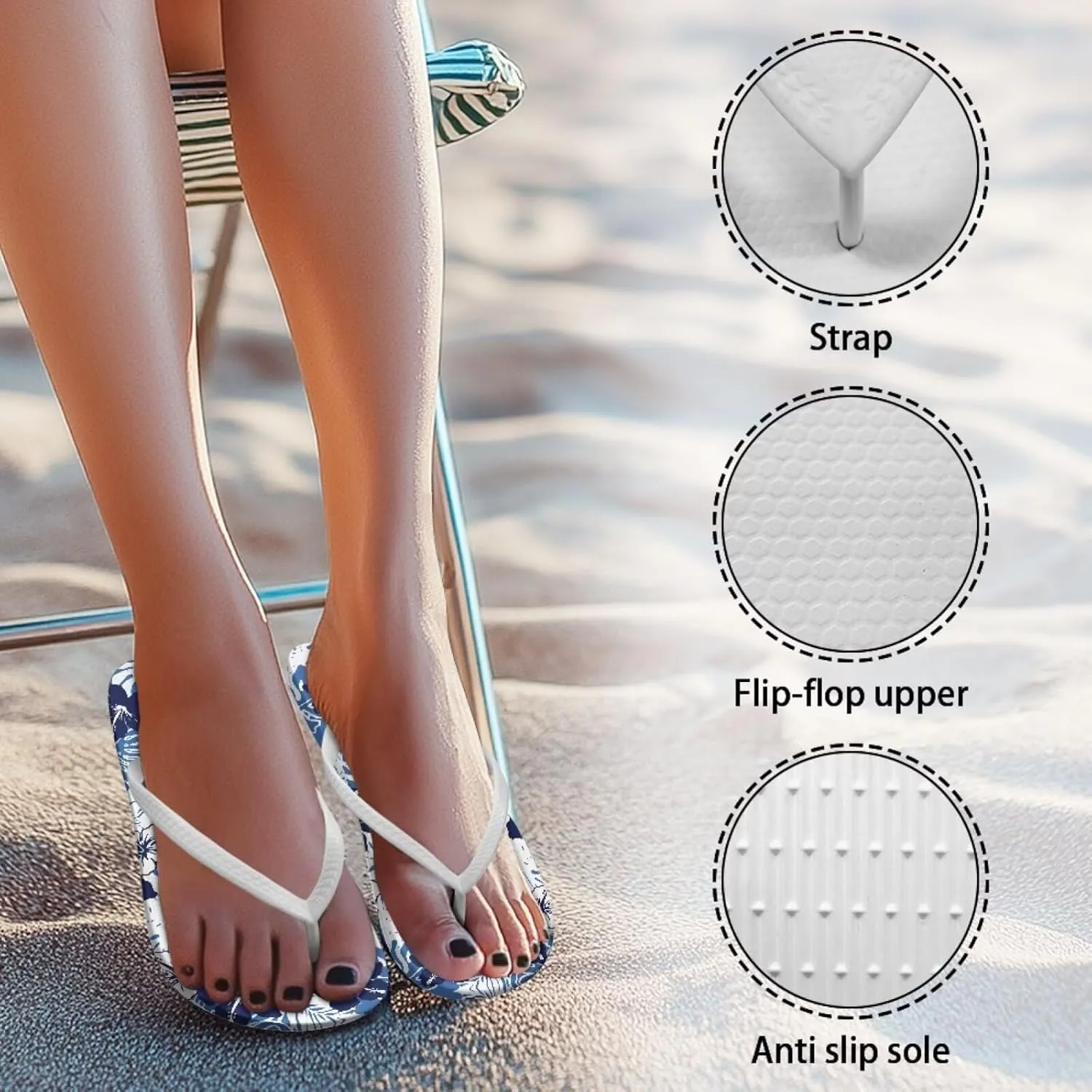Creative Tropical Floral Print Women Flip Flops Lightweight Shower Slippers Stylish Casual Beach Sandals Summer Vacation