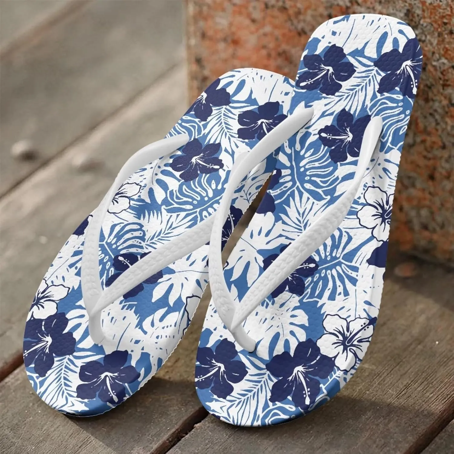Creative Tropical Floral Print Women Flip Flops Lightweight Shower Slippers Stylish Casual Beach Sandals Summer Vacation