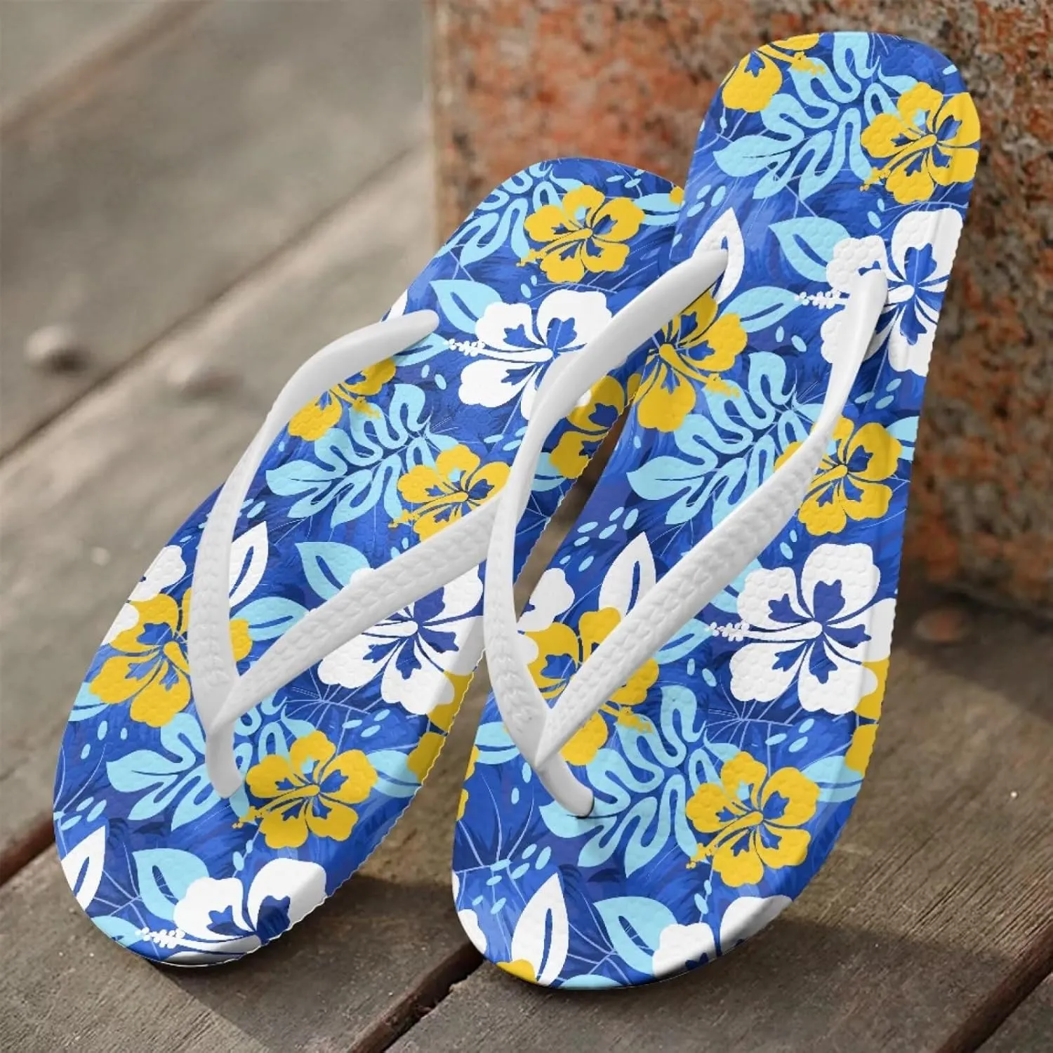 Creative Tropical Floral Print Women Flip Flops Lightweight Shower Slippers Stylish Casual Beach Sandals Summer Vacation