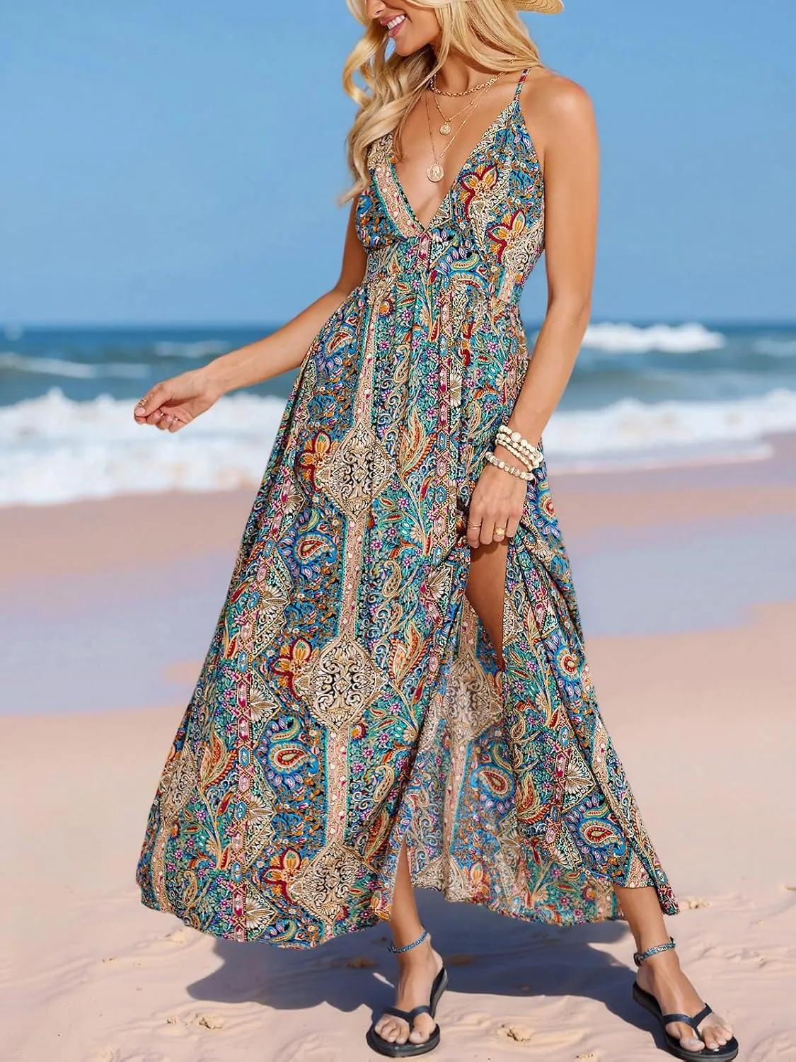 CUPSHE Womens Summer Maxi Dress 2025 Sleeveless Long Sundresses Spaghetti Strap Flowy Boho Beach Vacation Dress