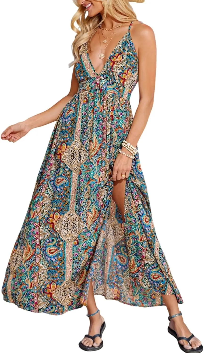 CUPSHE Womens Summer Maxi Dress 2025 Sleeveless Long Sundresses Spaghetti Strap Flowy Boho Beach Vacation Dress