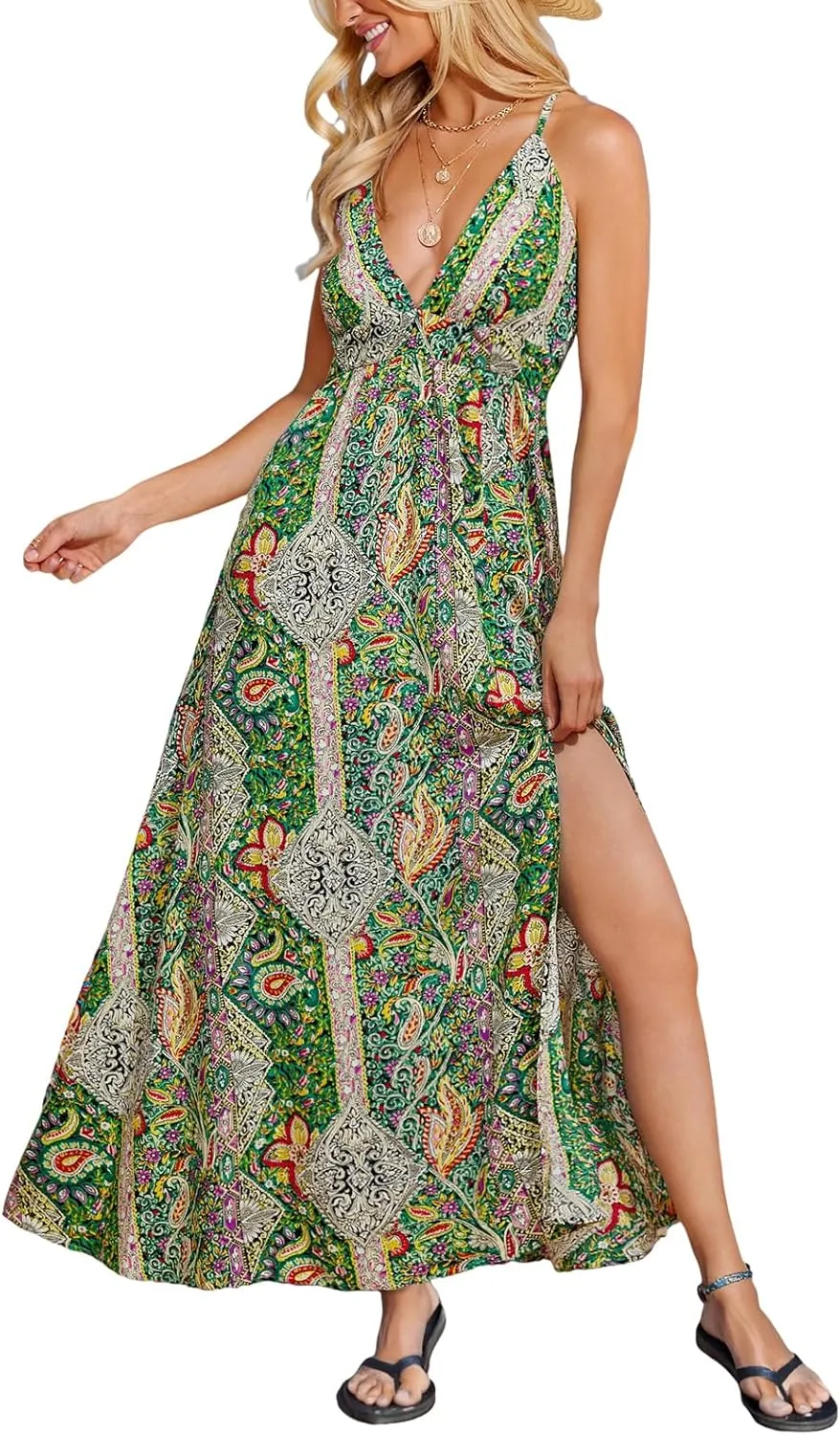 CUPSHE Womens Summer Maxi Dress 2025 Sleeveless Long Sundresses Spaghetti Strap Flowy Boho Beach Vacation Dress