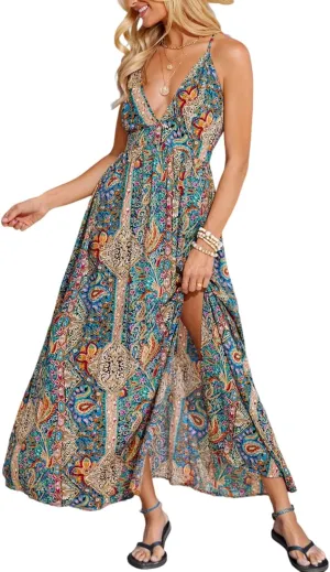 CUPSHE Womens Summer Maxi Dress 2025 Sleeveless Long Sundresses Spaghetti Strap Flowy Boho Beach Vacation Dress