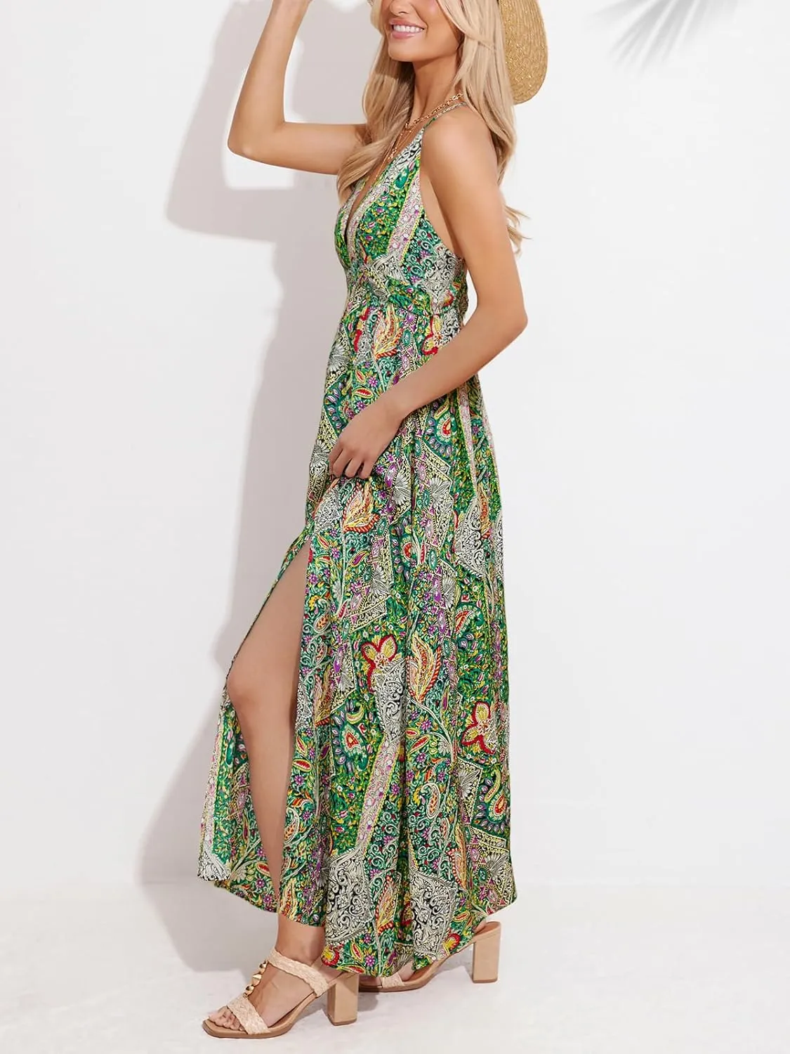 CUPSHE Womens Summer Maxi Dress 2025 Sleeveless Long Sundresses Spaghetti Strap Flowy Boho Beach Vacation Dress