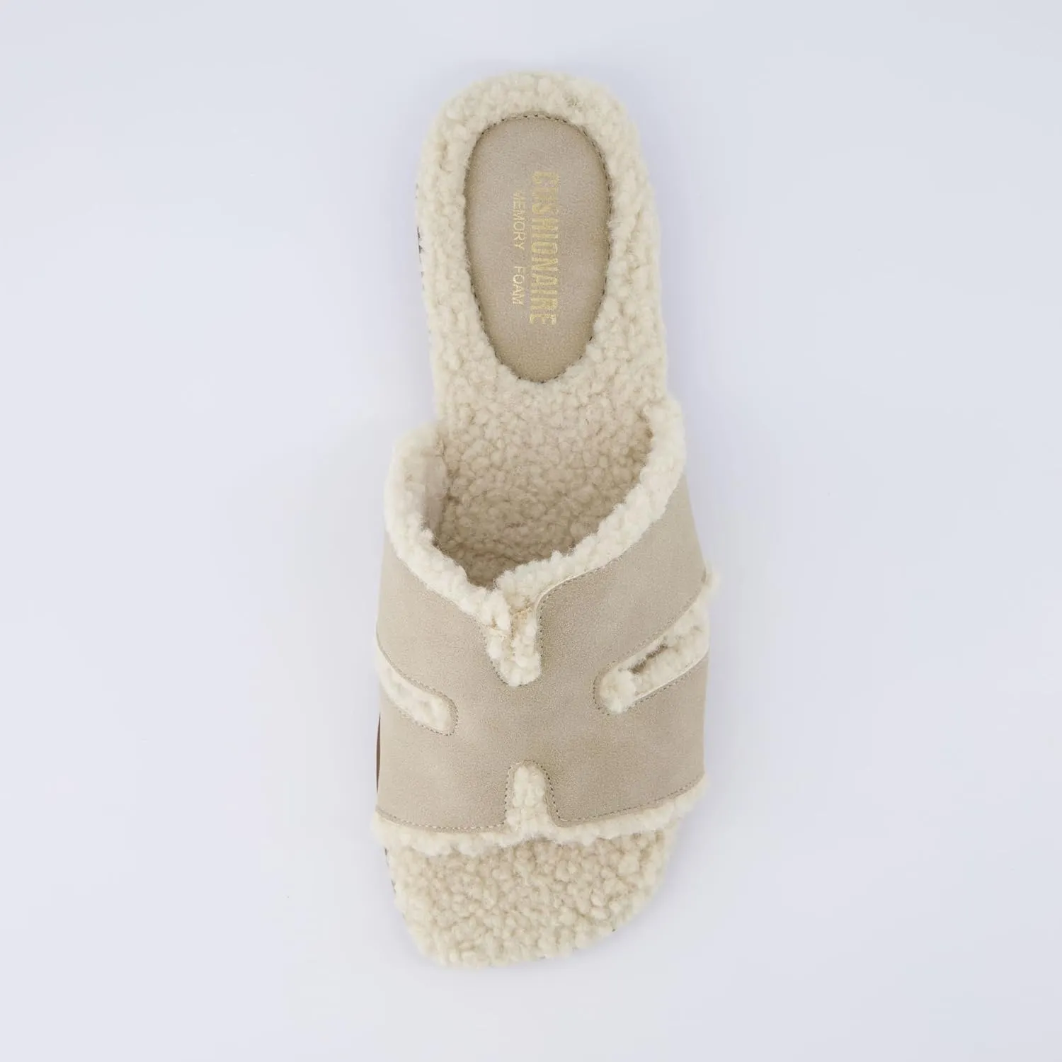 CUSHIONAIRE Women's Voyage Fur Faux Shearling lined slide sandal  Memory Foam, Wide Widths Available
