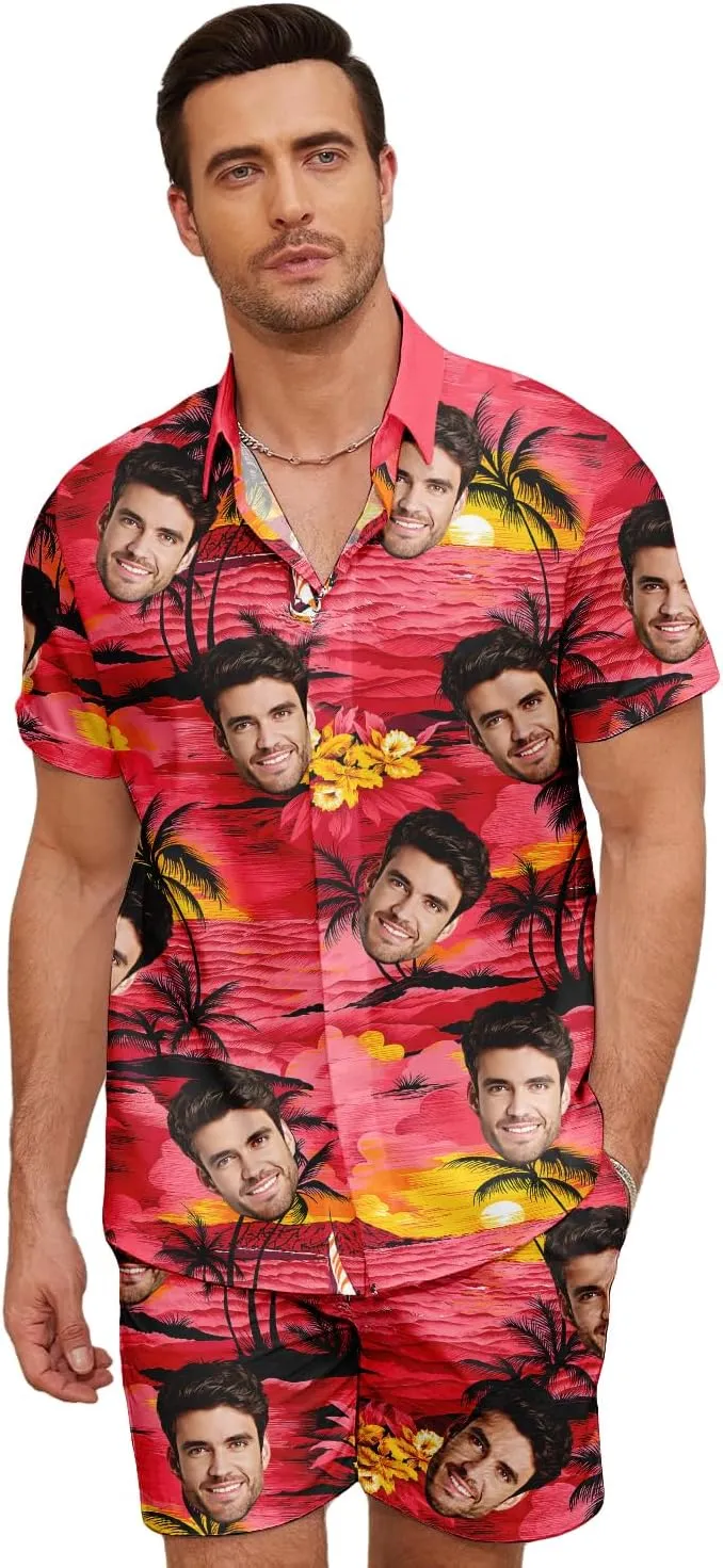 Custom Matching Hawaiian Outfits for Couples Personalized Beach Vacation Tropical Print Men Shirt Suit