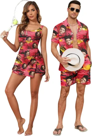 Custom Matching Hawaiian Outfits for Couples Personalized Beach Vacation Tropical Print Men Shirt Suit