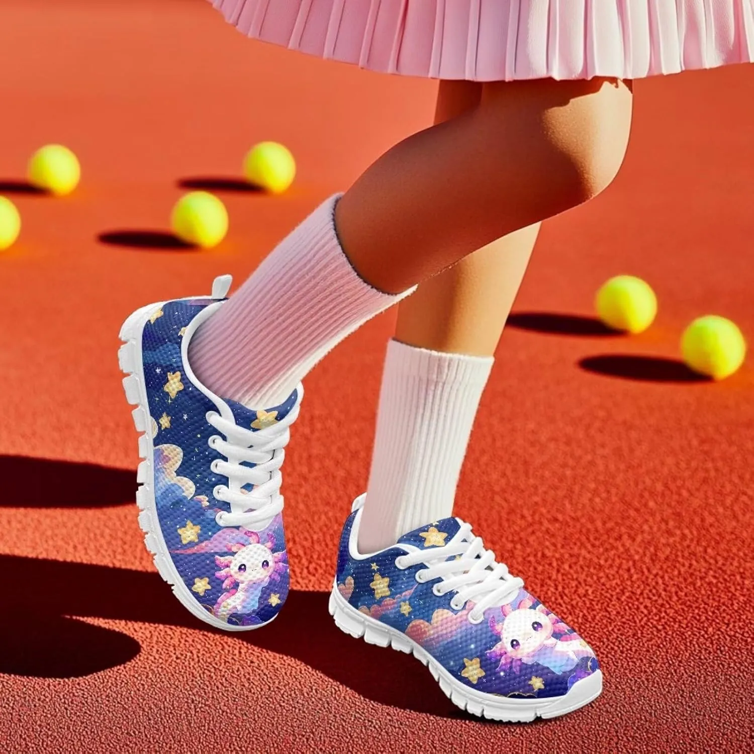 Cute Axolotl Girls Running Shoes Trendy Sneakers for Kids Athletic Shoes