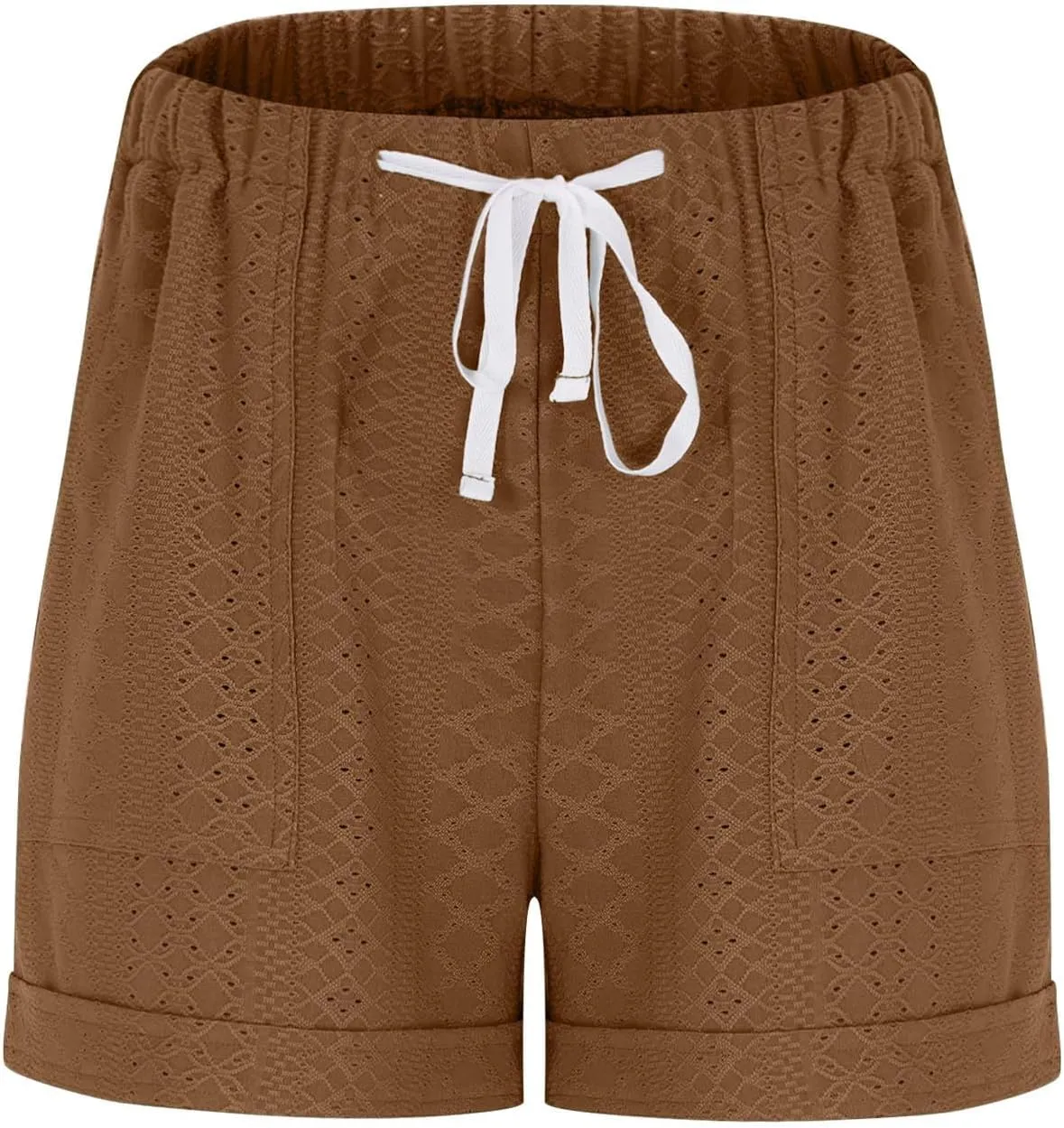 Cute Beach Shorts for Women Dressy Casual Summer Elastic Waist Drawstring Eyelet Shorts with Pockets Resort Wear