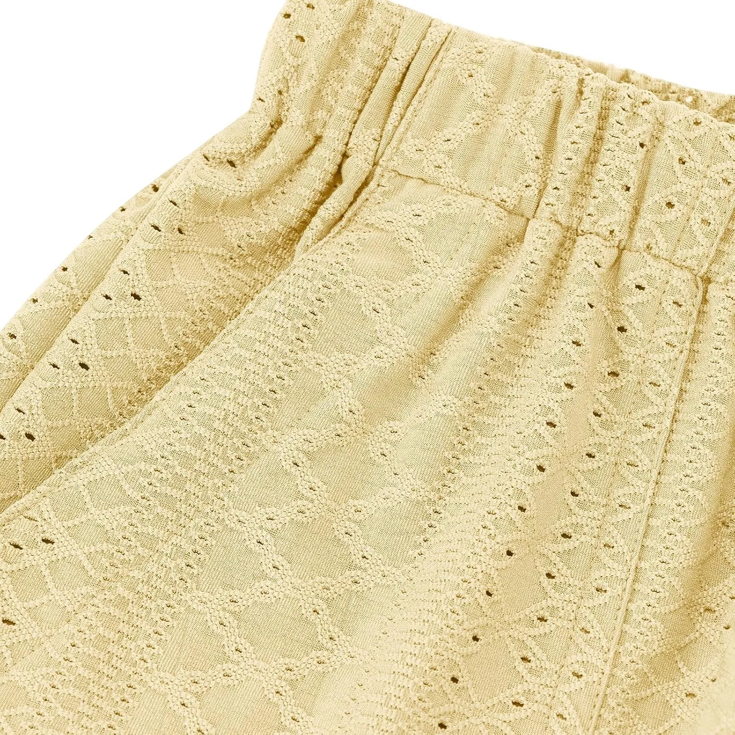 Cute Beach Shorts for Women Dressy Casual Summer Elastic Waist Drawstring Eyelet Shorts with Pockets Resort Wear