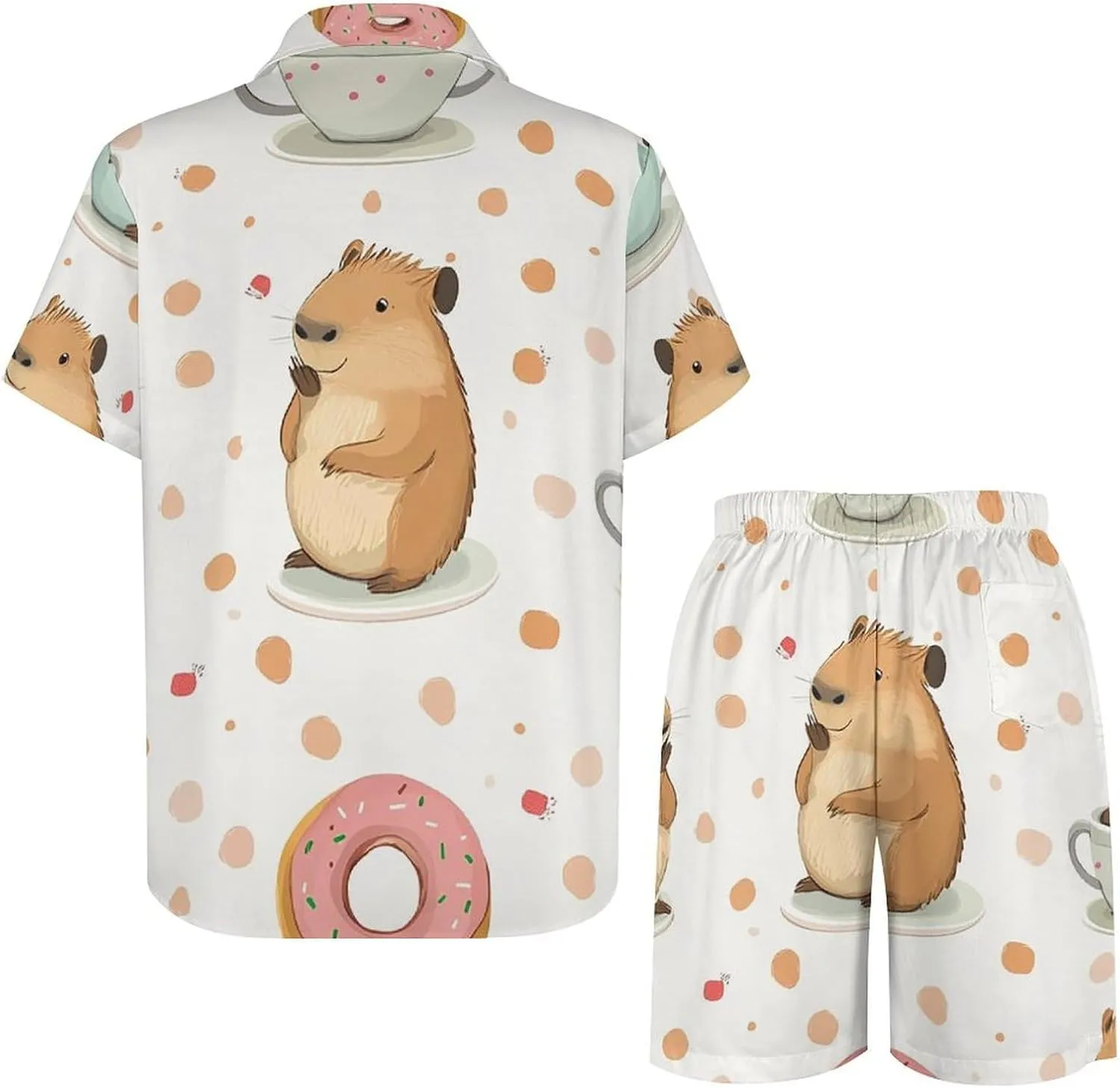Cute Capybar on DotsMen's Two-Piece Casual Short-Sleeved Shirt Summer Loose Vacation Suit