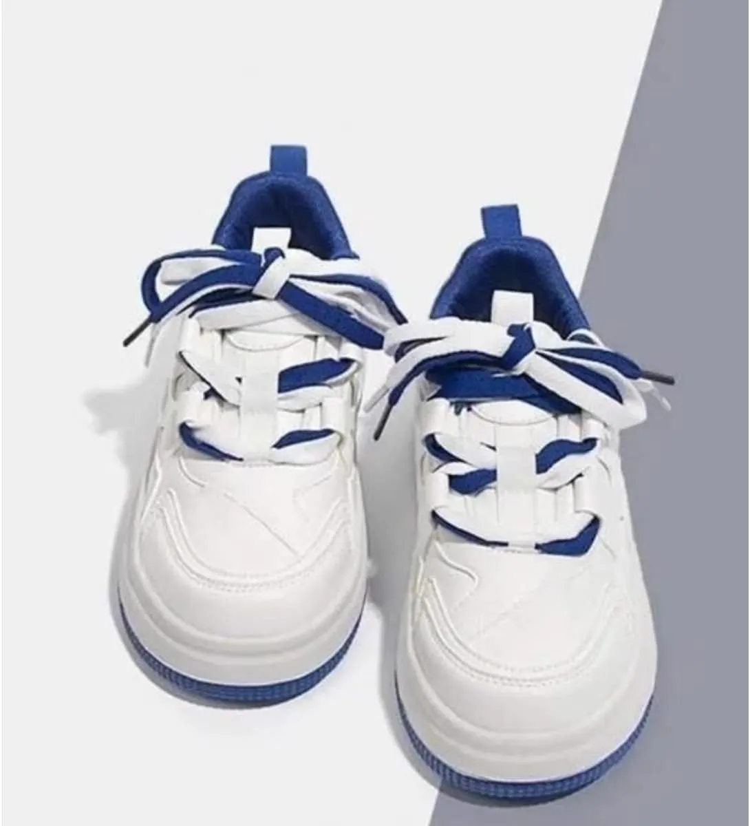 Cute Cloud Kicks Fashion Sneakers for Women and Teen Girls | Trendy White Platform Shoes with Pink/Blue Accent | Korean Style Streetwear