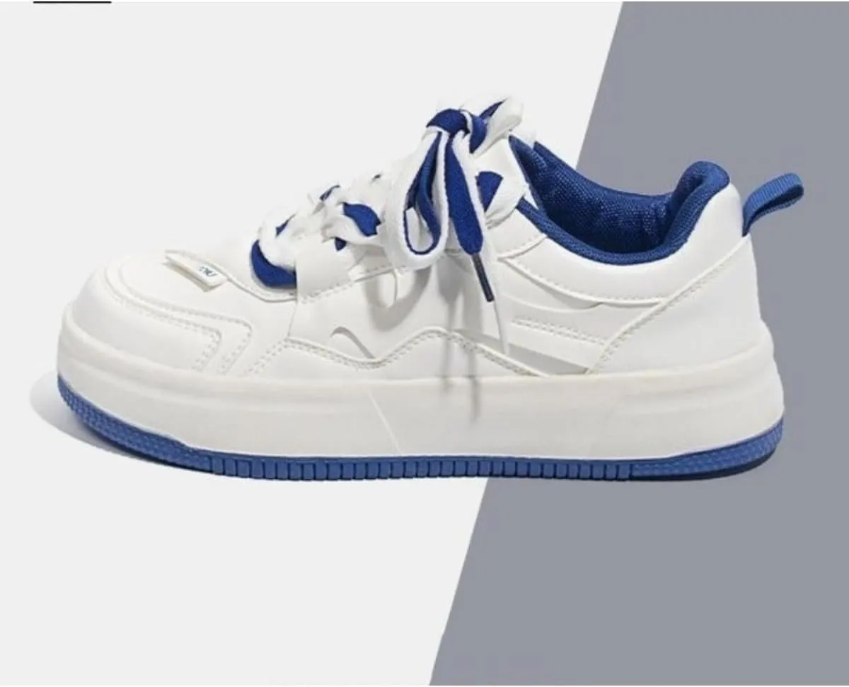 Cute Cloud Kicks Fashion Sneakers for Women and Teen Girls | Trendy White Platform Shoes with Pink/Blue Accent | Korean Style Streetwear