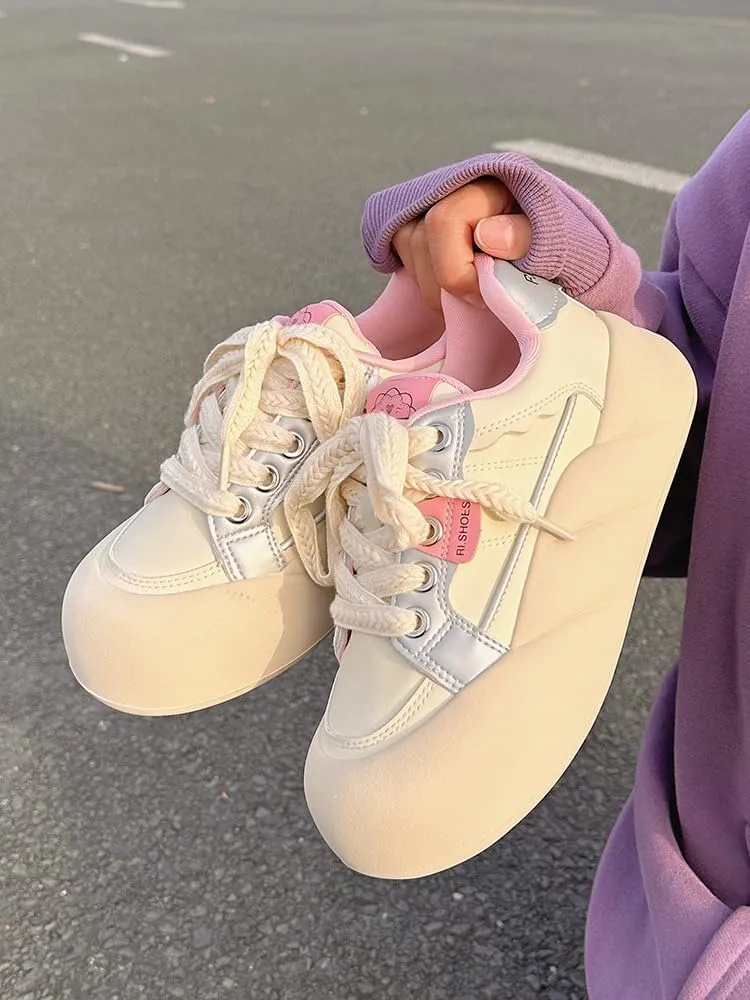 Cute Y2K Sneakers Platform Pu Leather Block Trendy Platform Skate Shoes Women Teens Lightweight, Non-Slip Fashion for Streetwear Casual Outfits
