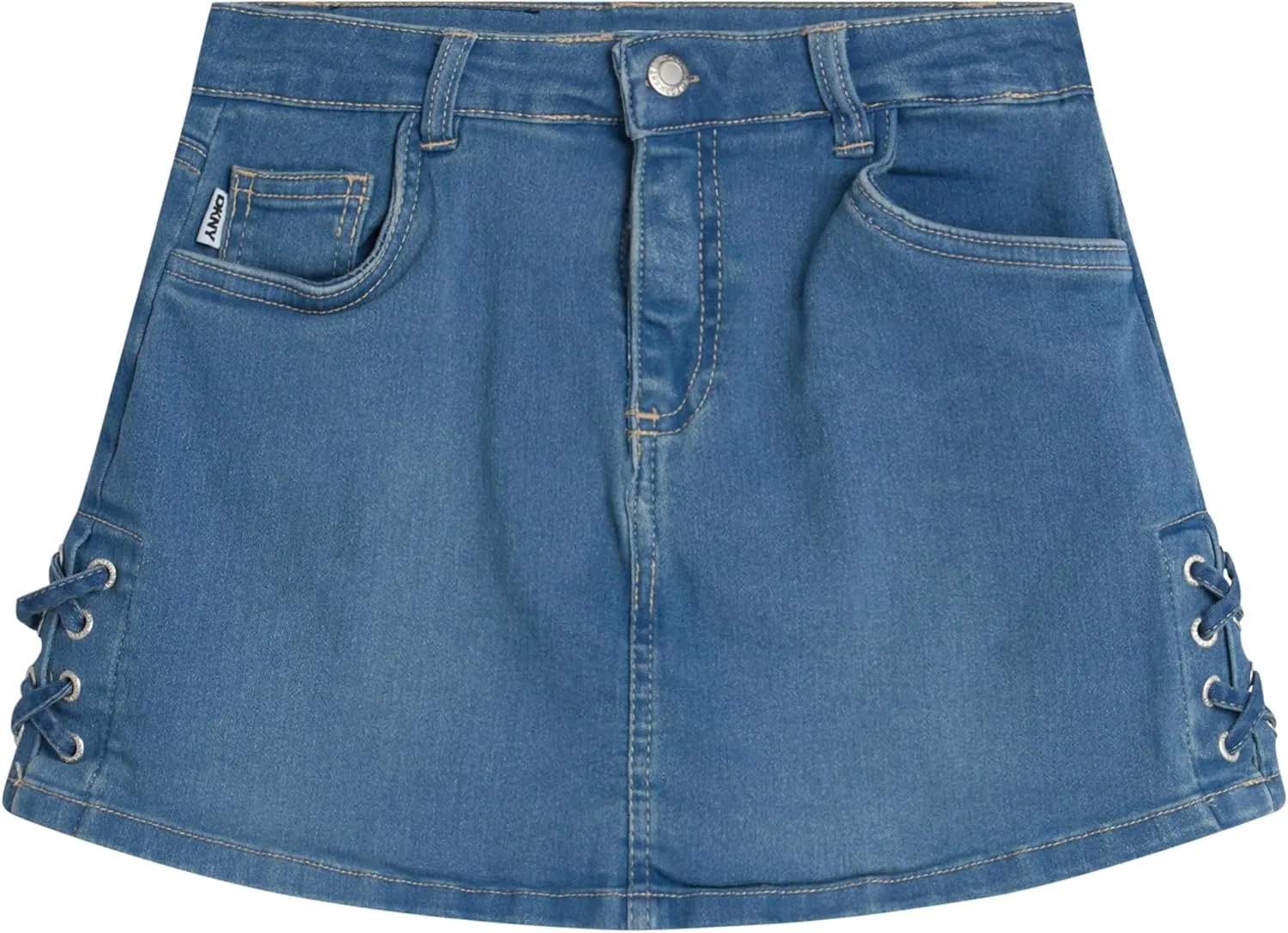 DKNY Girls' Denim Skort - High-Waisted Casual Everyday Mini Skort Skirts for Girls with Pockets (Sizes: 7-16)