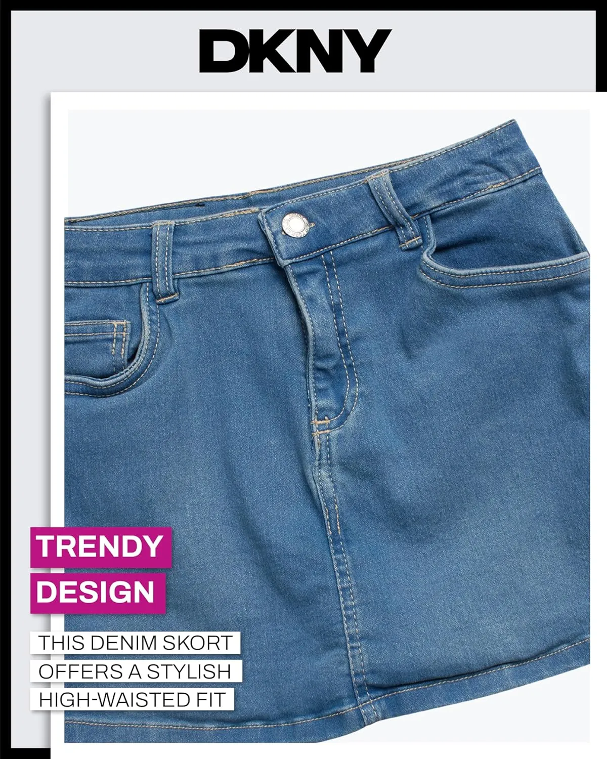 DKNY Girls' Denim Skort - High-Waisted Casual Everyday Mini Skort Skirts for Girls with Pockets (Sizes: 7-16)