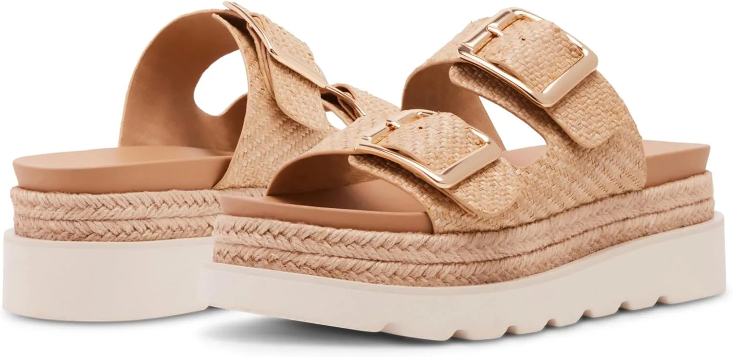 DOEYG Raffia Platform Wedges Sandals for Women Summer Beach Slide Sandals Comfortable Casual Woven Straw Crochet Open Toe Flatform Sandal