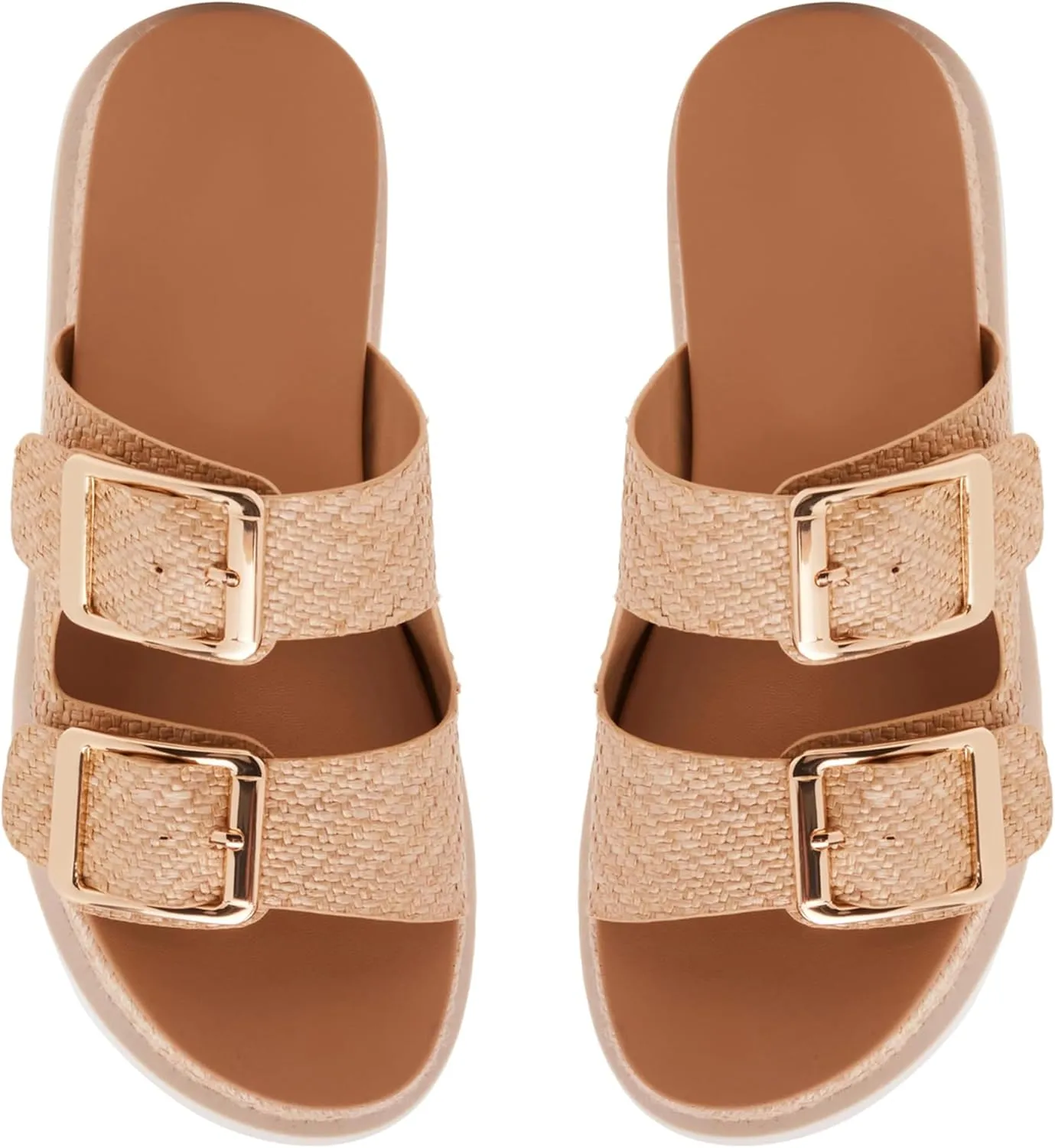 DOEYG Raffia Platform Wedges Sandals for Women Summer Beach Slide Sandals Comfortable Casual Woven Straw Crochet Open Toe Flatform Sandal
