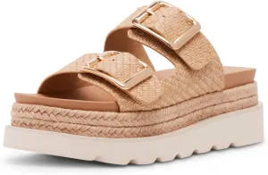 DOEYG Raffia Platform Wedges Sandals for Women Summer Beach Slide Sandals Comfortable Casual Woven Straw Crochet Open Toe Flatform Sandal