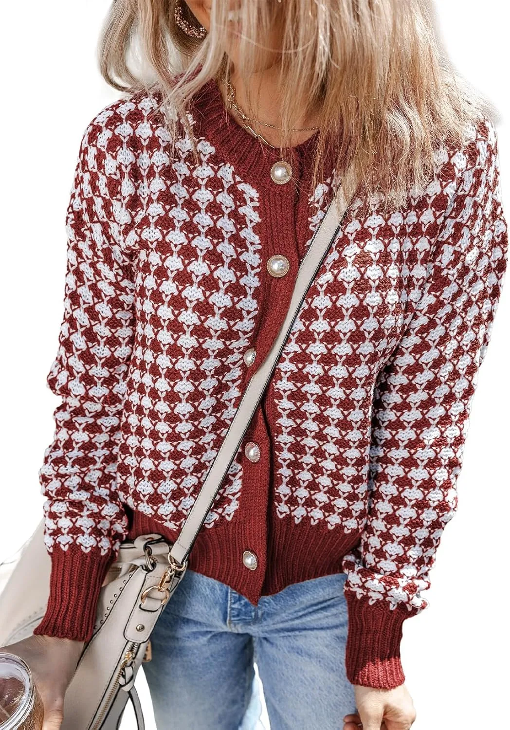 Dokotoo Cardigan Sweaters for Women V Neck Button Down Long Sleeve Plaid Knit Cardigans Sweater Tops