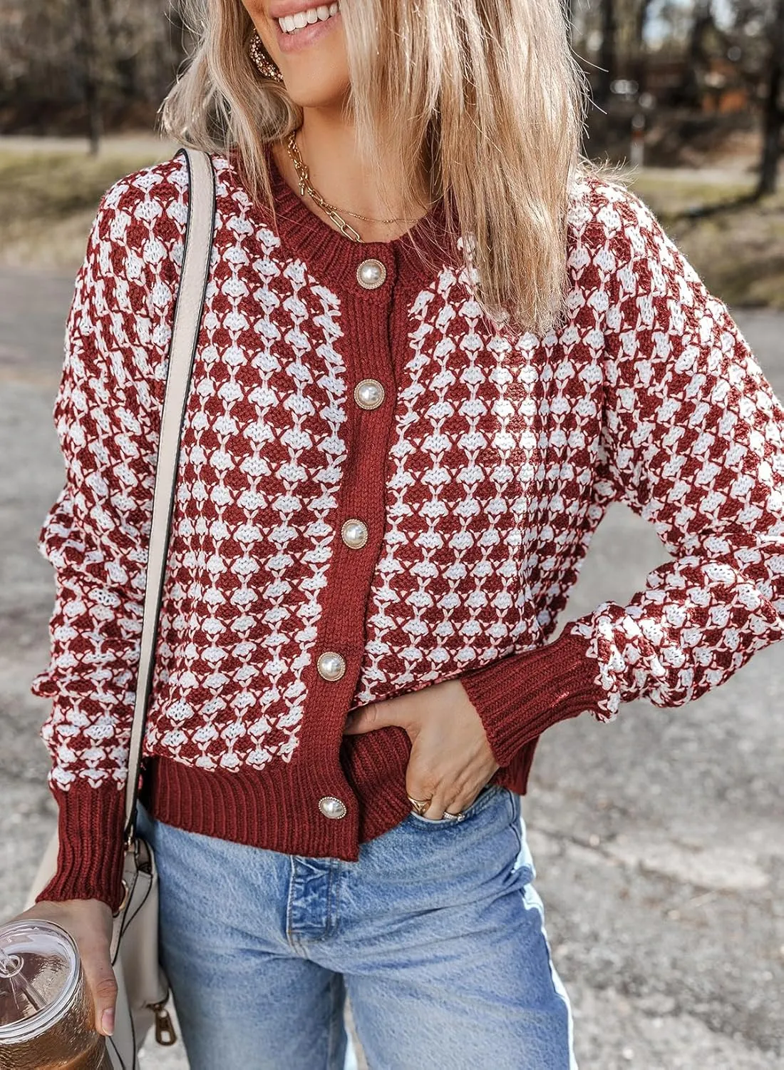 Dokotoo Cardigan Sweaters for Women V Neck Button Down Long Sleeve Plaid Knit Cardigans Sweater Tops