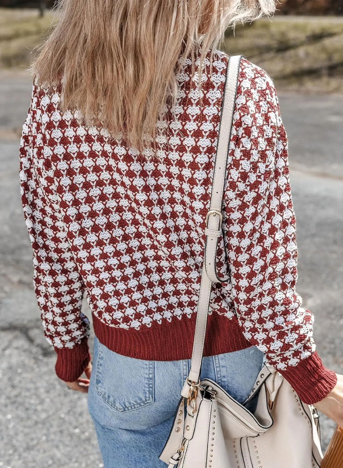 Dokotoo Cardigan Sweaters for Women V Neck Button Down Long Sleeve Plaid Knit Cardigans Sweater Tops