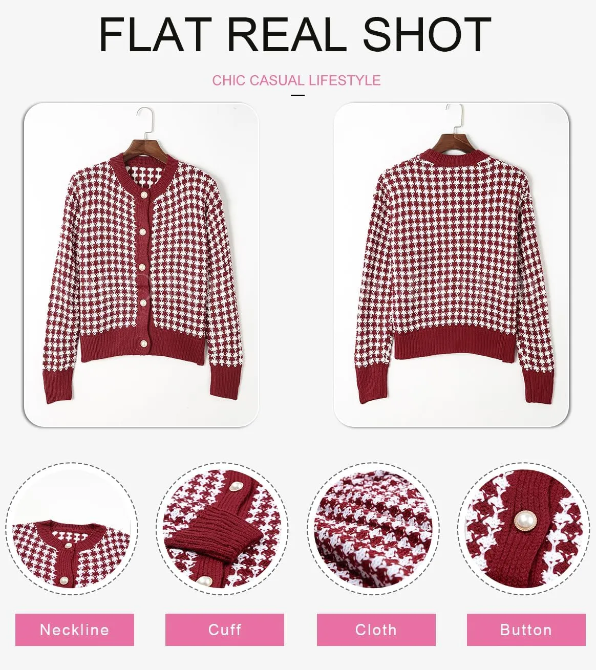 Dokotoo Cardigan Sweaters for Women V Neck Button Down Long Sleeve Plaid Knit Cardigans Sweater Tops