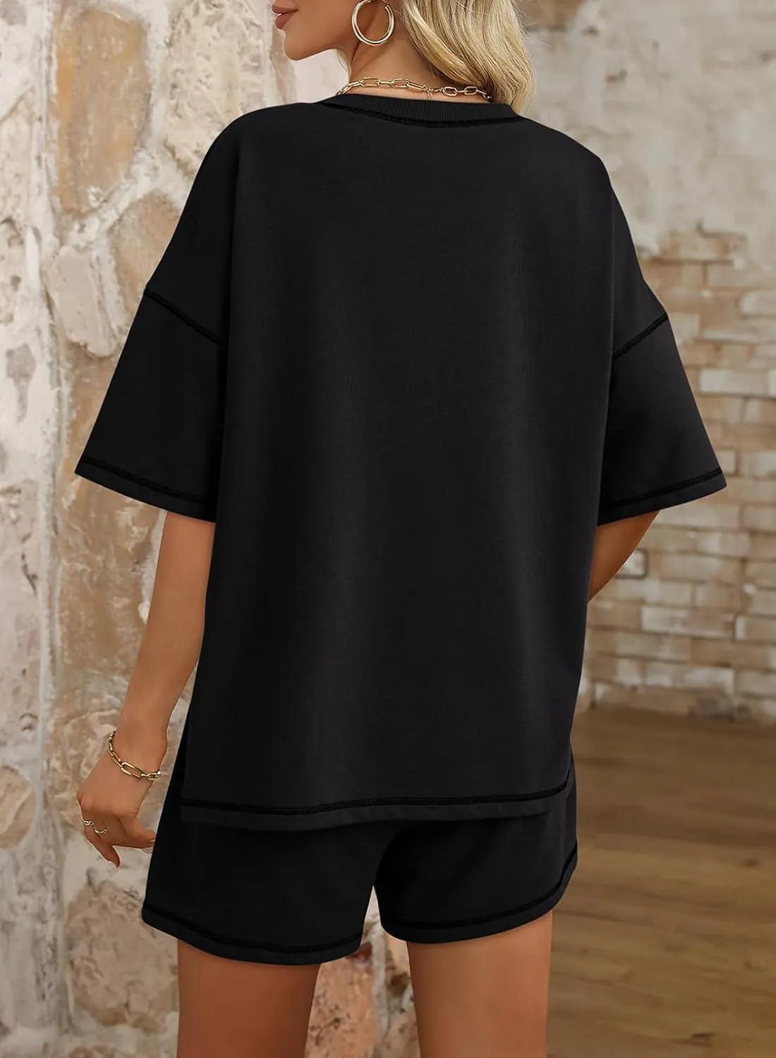 Dokotoo Summer Two Piece Sets for Women Casual Short Sleeve Shirts and Drawstring Shorts Lounge Sets
