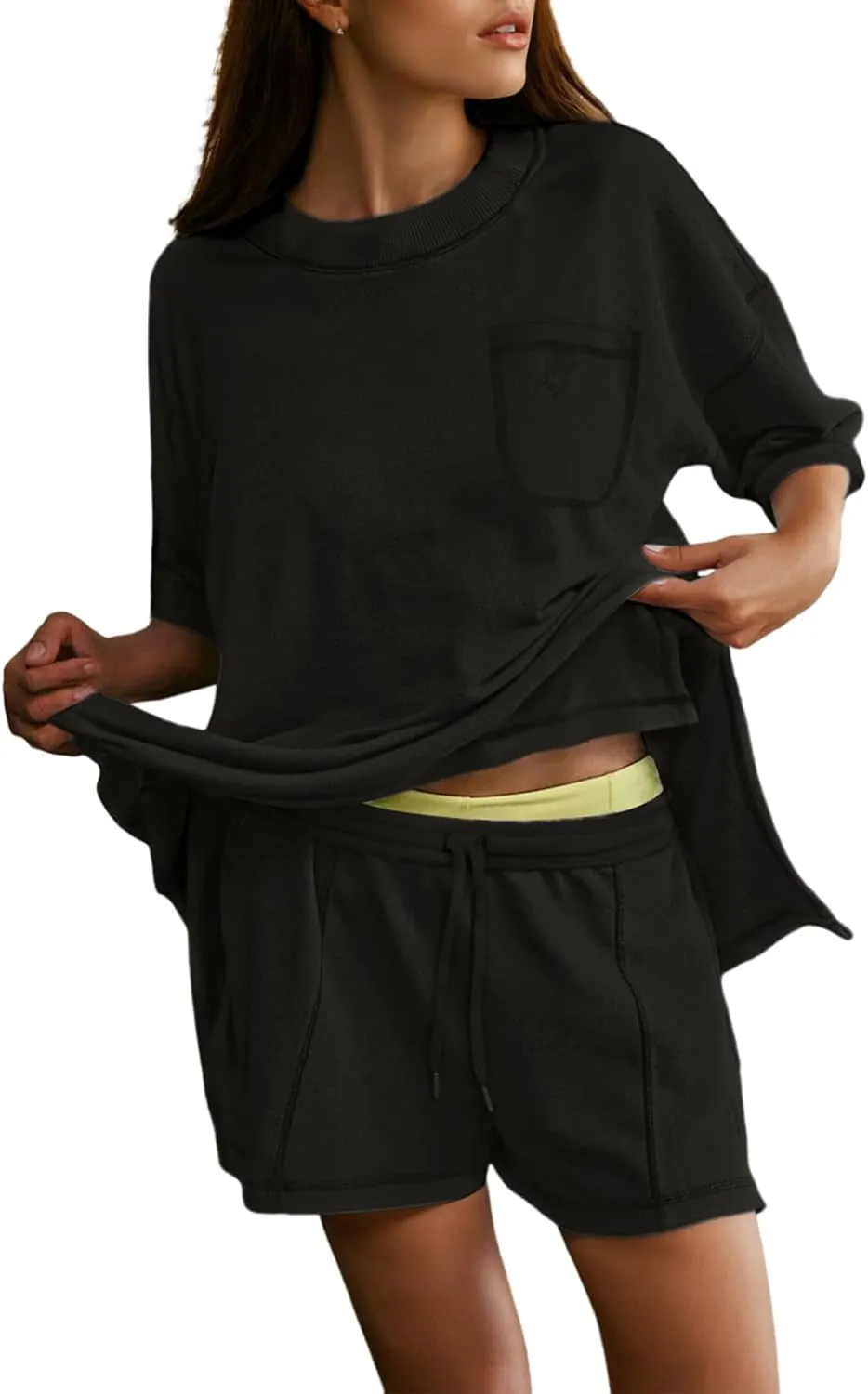 Dokotoo Summer Two Piece Sets for Women Casual Short Sleeve Shirts and Drawstring Shorts Lounge Sets