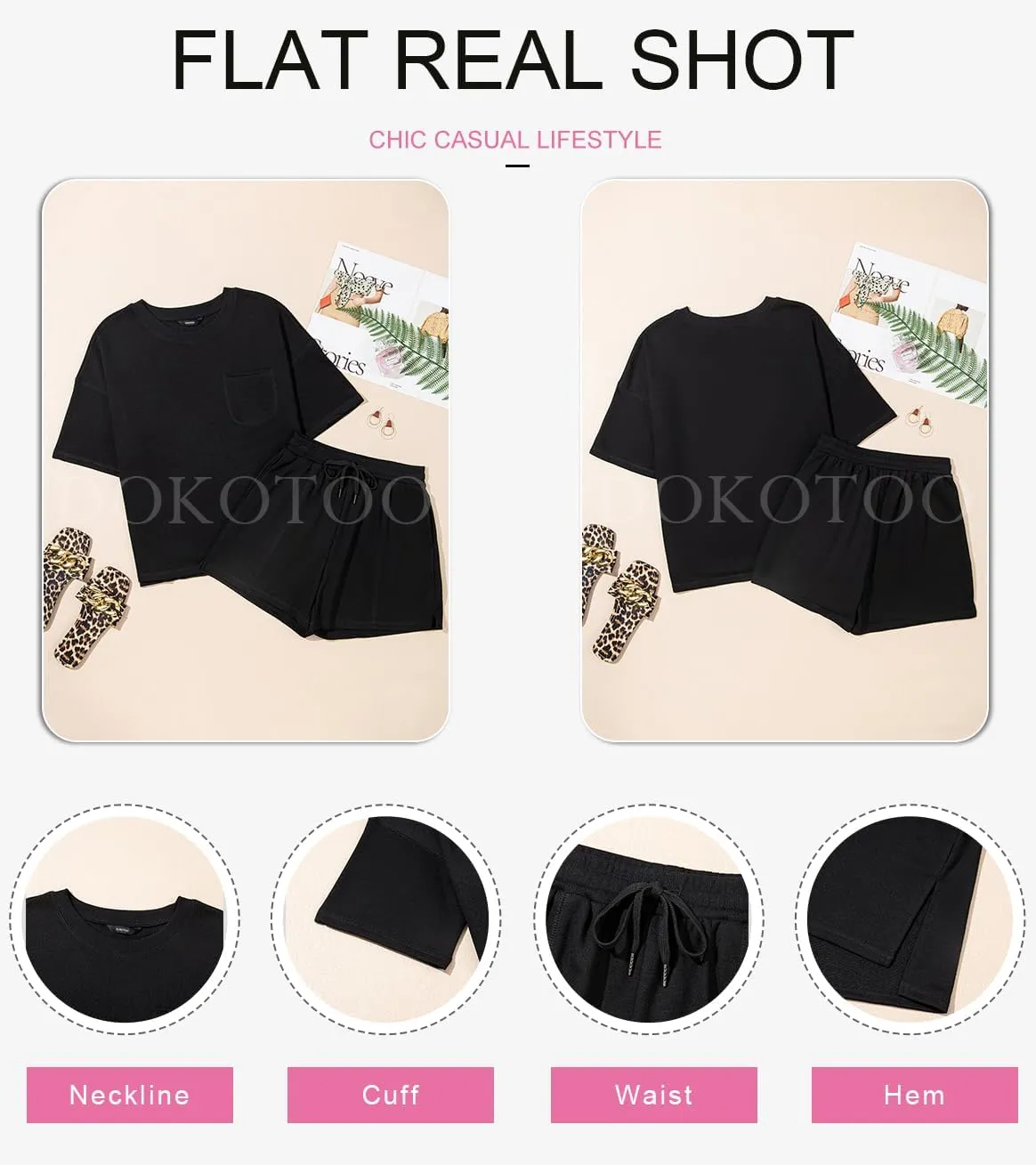 Dokotoo Summer Two Piece Sets for Women Casual Short Sleeve Shirts and Drawstring Shorts Lounge Sets