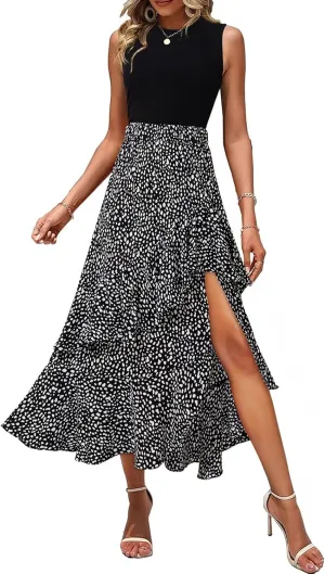 Dokotoo Women's 2025 Sleeveless Spring Summer Dresses Casual Boho Crewneck Floral Boho Cocktail Party Dresses