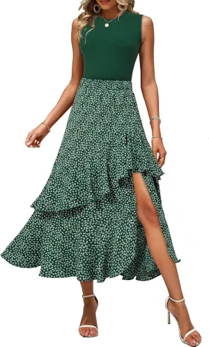 Dokotoo Women's 2025 Sleeveless Spring Summer Dresses Casual Boho Crewneck Floral Boho Cocktail Party Dresses