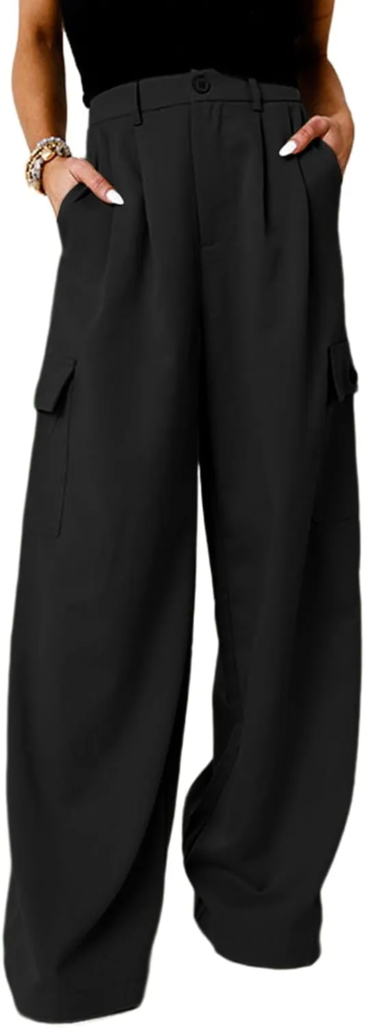 Dokotoo Womens High Waisted Wide Leg Cargo Pants Baggy Casual Trendy Work Pants with 4 Pockets