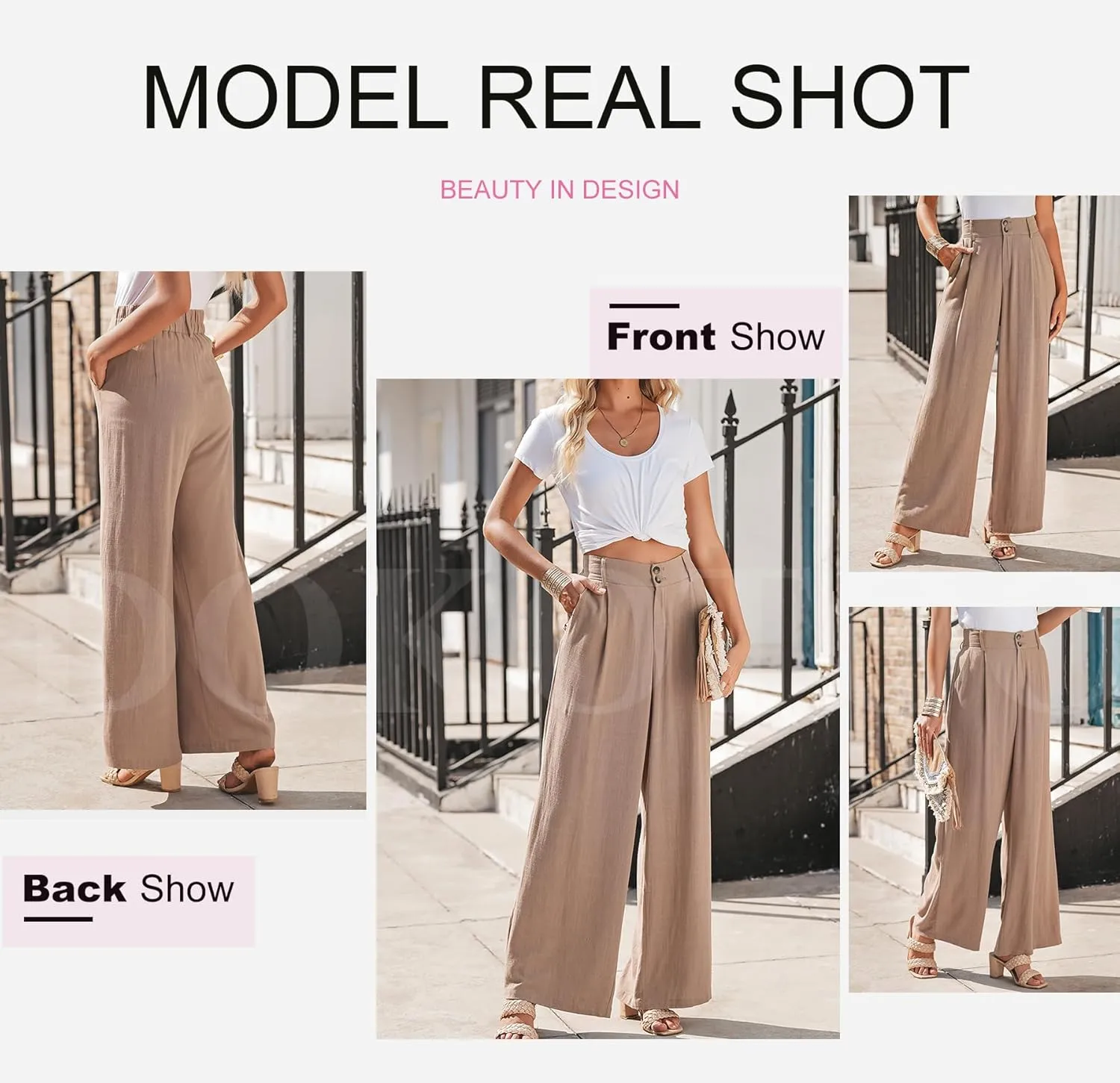 Dokotoo Womens Linen Pants Casual Loose Wide Leg Pants for Women Elastic Waist Palazzo Pants Trousers with Pockets