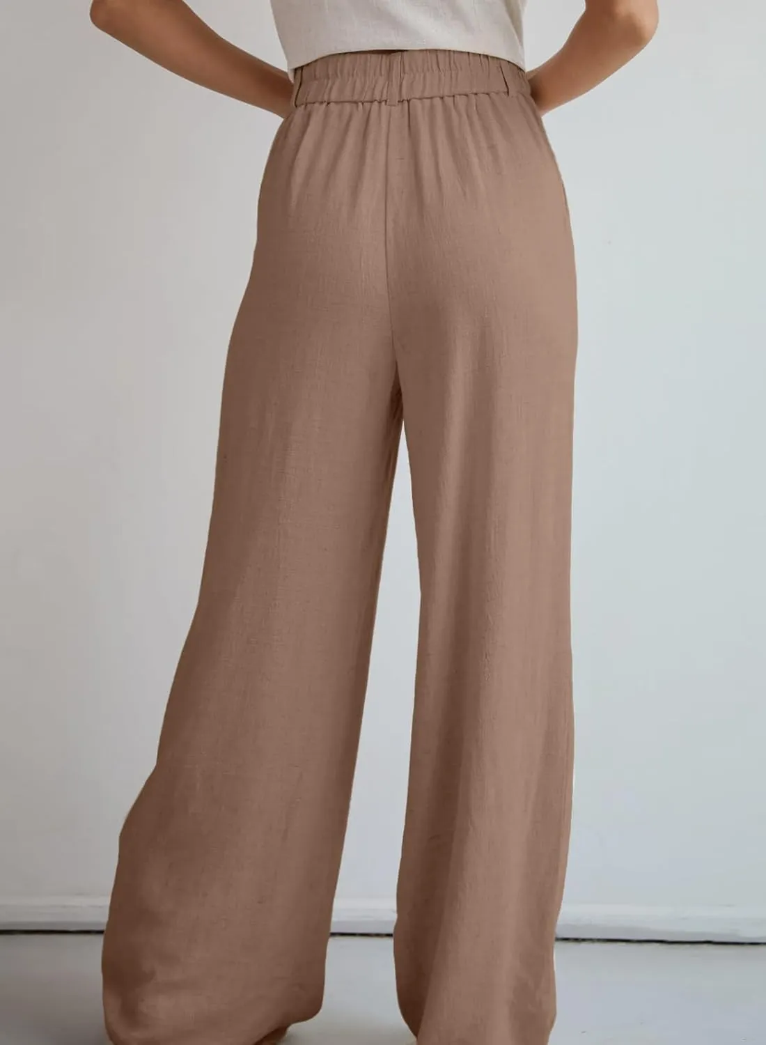 Dokotoo Womens Linen Pants Casual Loose Wide Leg Pants for Women Elastic Waist Palazzo Pants Trousers with Pockets