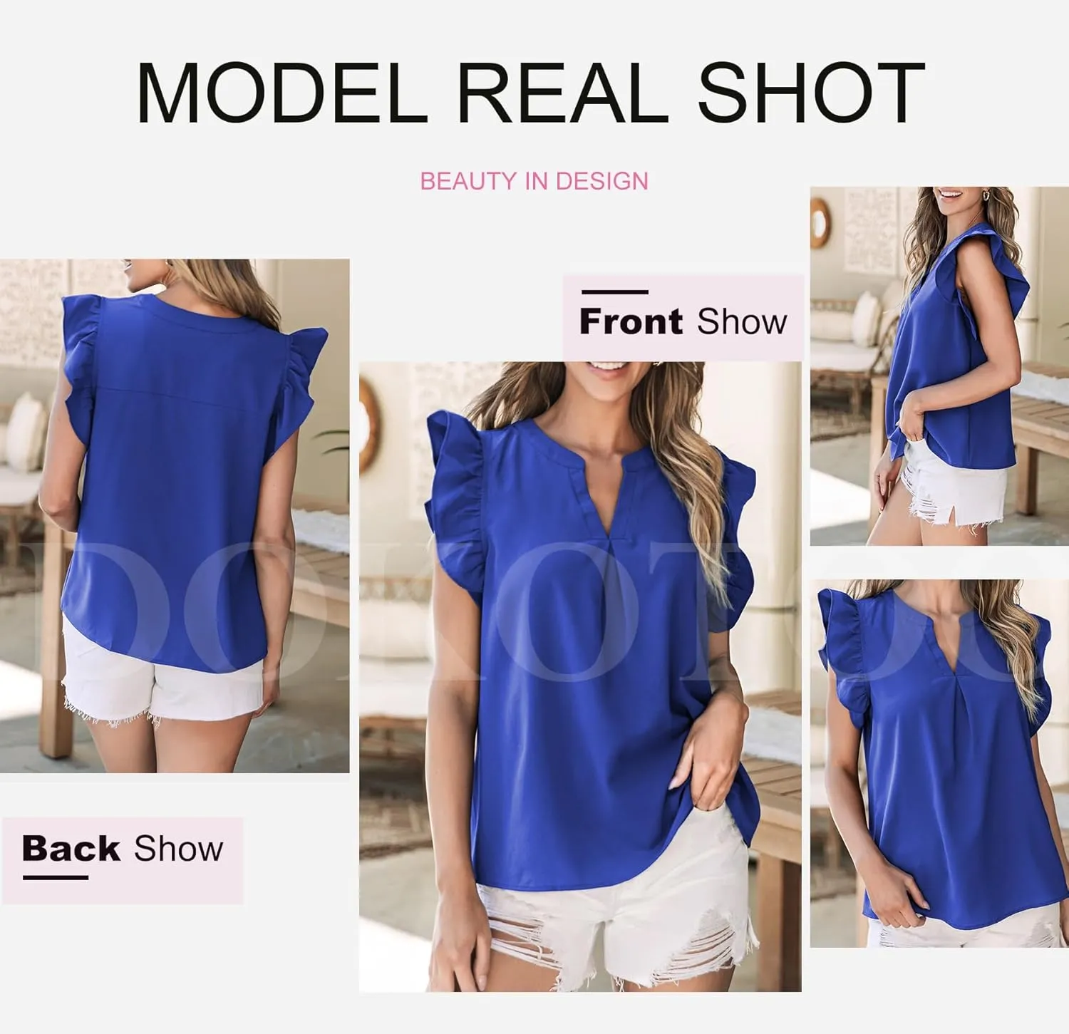 Dokotoo Womens Summer Tops Dressy Casual V Neck Ruffle Short Sleeve Solid Blouses Tops