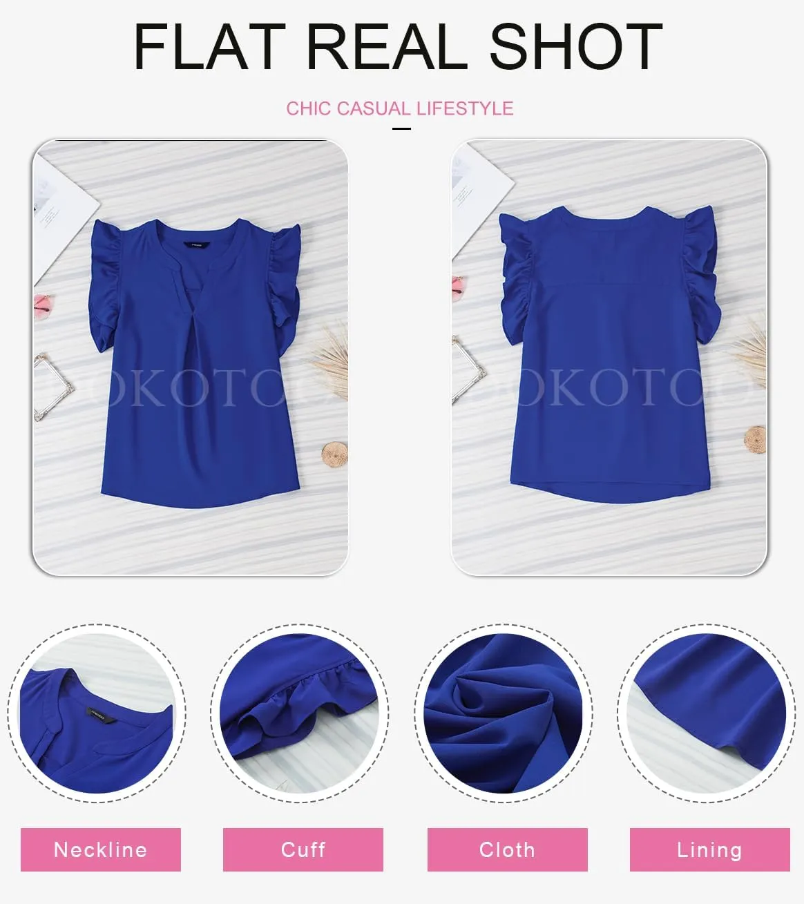 Dokotoo Womens Summer Tops Dressy Casual V Neck Ruffle Short Sleeve Solid Blouses Tops