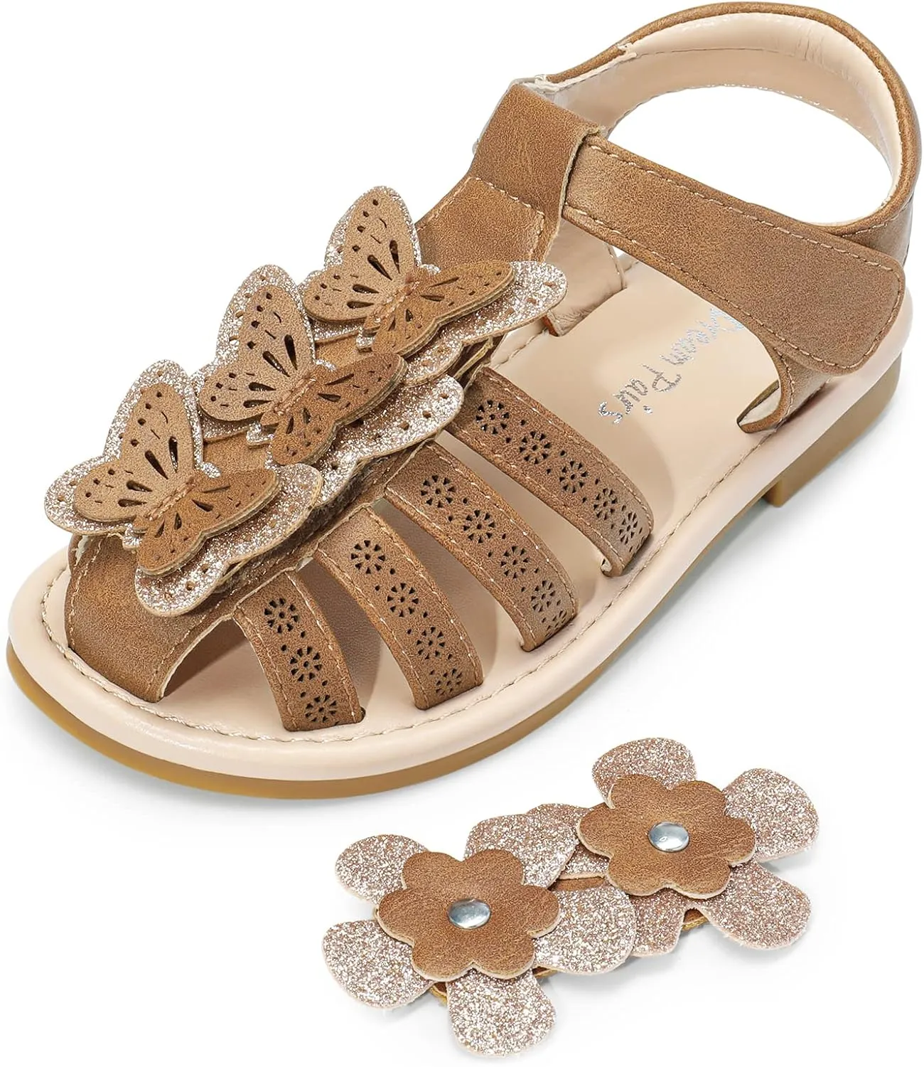 DREAM PAIRS Girls Sandals Closed-Toe Sandals with Interchangeable DIY Flower Dress Summer Shoes Toddler/Little Kid