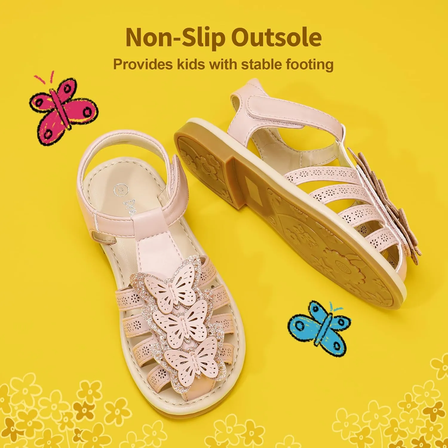 DREAM PAIRS Girls Sandals Closed-Toe Sandals with Interchangeable DIY Flower Dress Summer Shoes Toddler/Little Kid