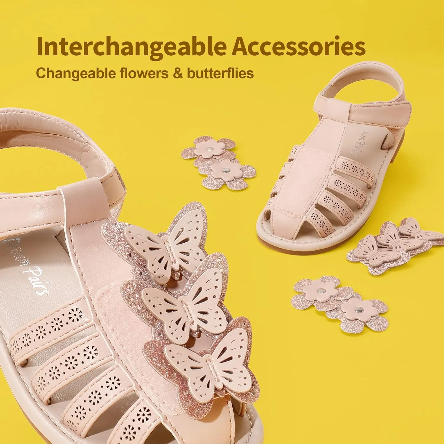DREAM PAIRS Girls Sandals Closed-Toe Sandals with Interchangeable DIY Flower Dress Summer Shoes Toddler/Little Kid