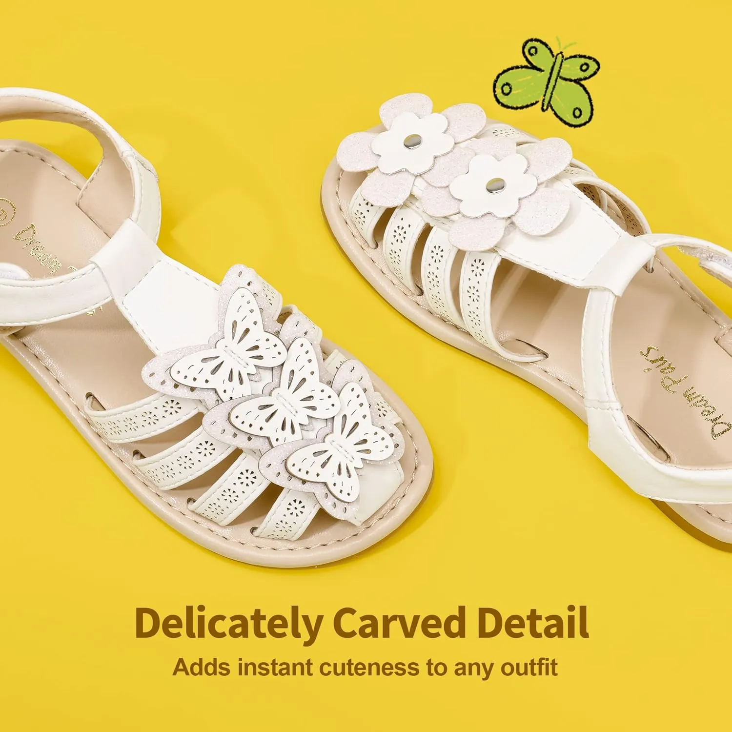 DREAM PAIRS Girls Sandals Closed-Toe Sandals with Interchangeable DIY Flower Dress Summer Shoes Toddler/Little Kid