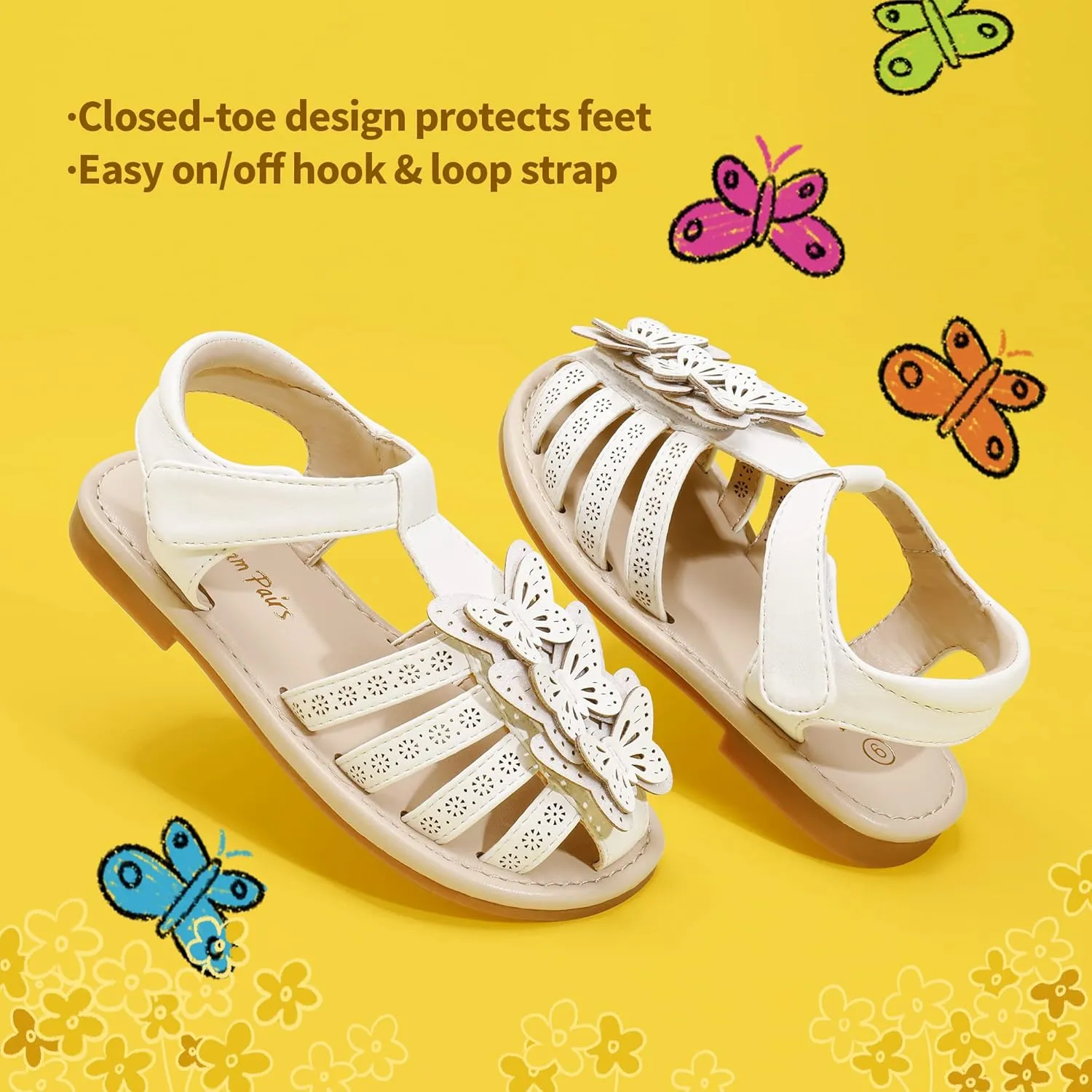 DREAM PAIRS Girls Sandals Closed-Toe Sandals with Interchangeable DIY Flower Dress Summer Shoes Toddler/Little Kid