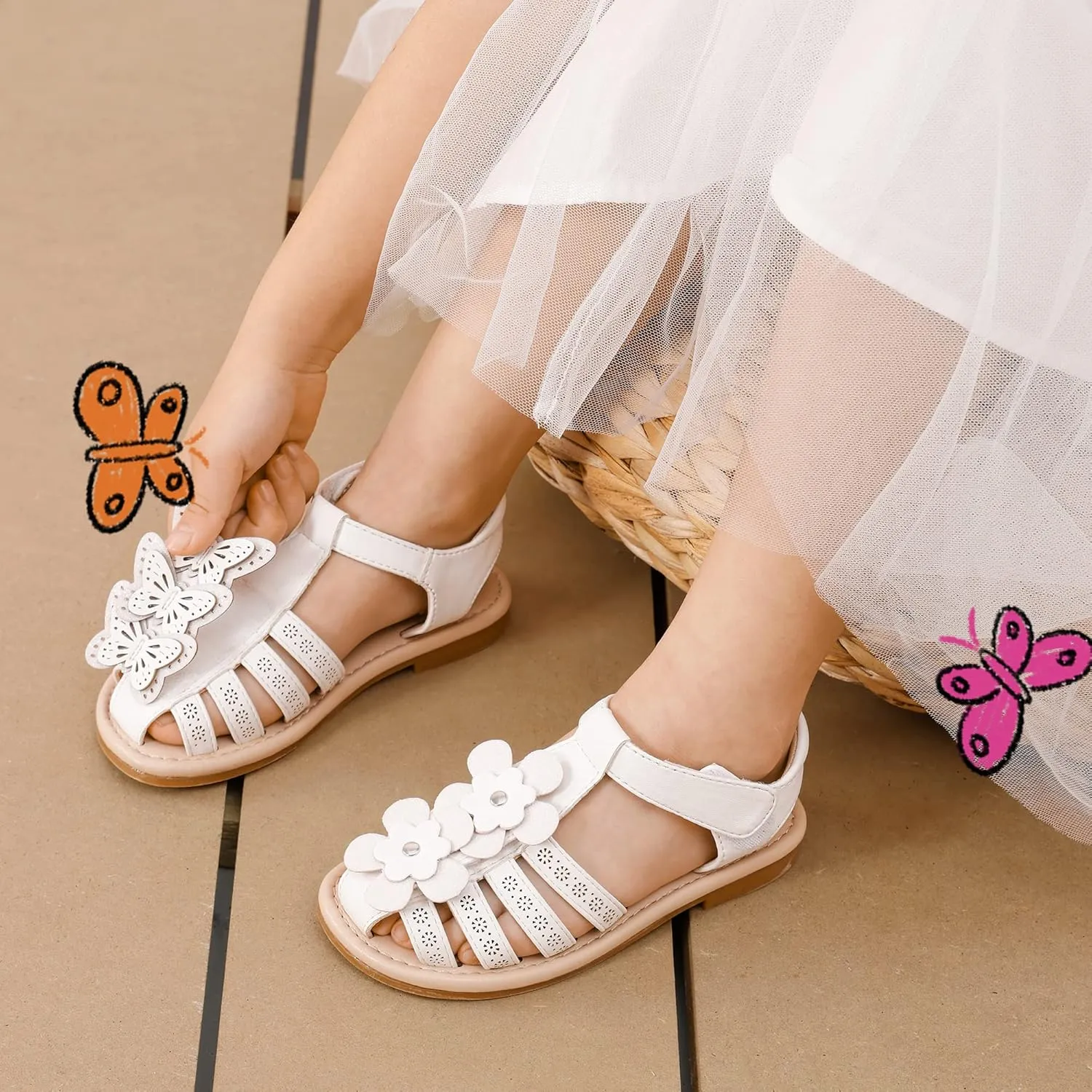 DREAM PAIRS Girls Sandals Closed-Toe Sandals with Interchangeable DIY Flower Dress Summer Shoes Toddler/Little Kid
