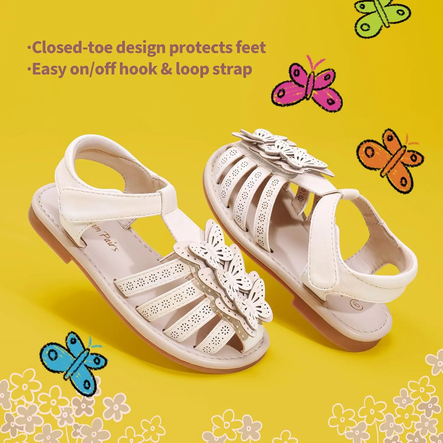 DREAM PAIRS Girls Sandals Closed-Toe Sandals with Interchangeable DIY Flower Dress Summer Shoes Toddler/Little Kid