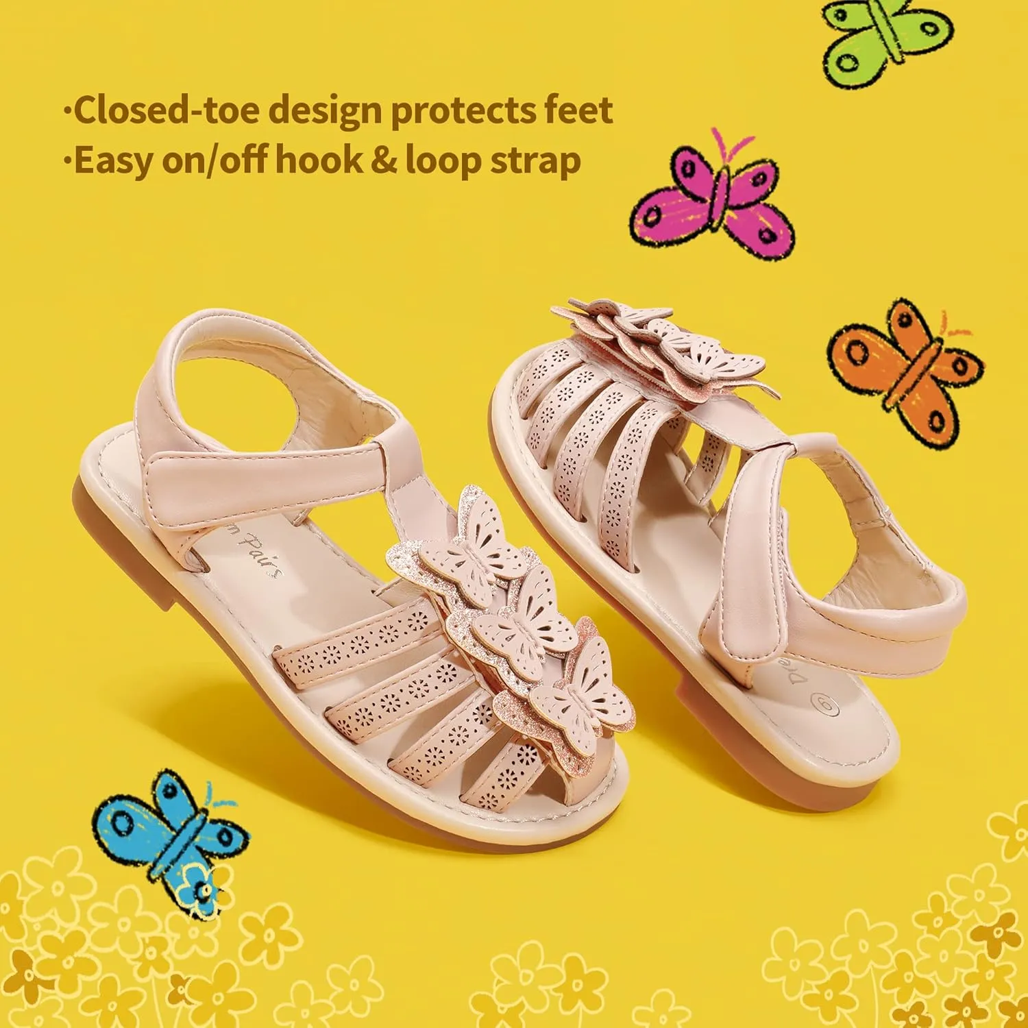 DREAM PAIRS Girls Sandals Closed-Toe Sandals with Interchangeable DIY Flower Dress Summer Shoes Toddler/Little Kid